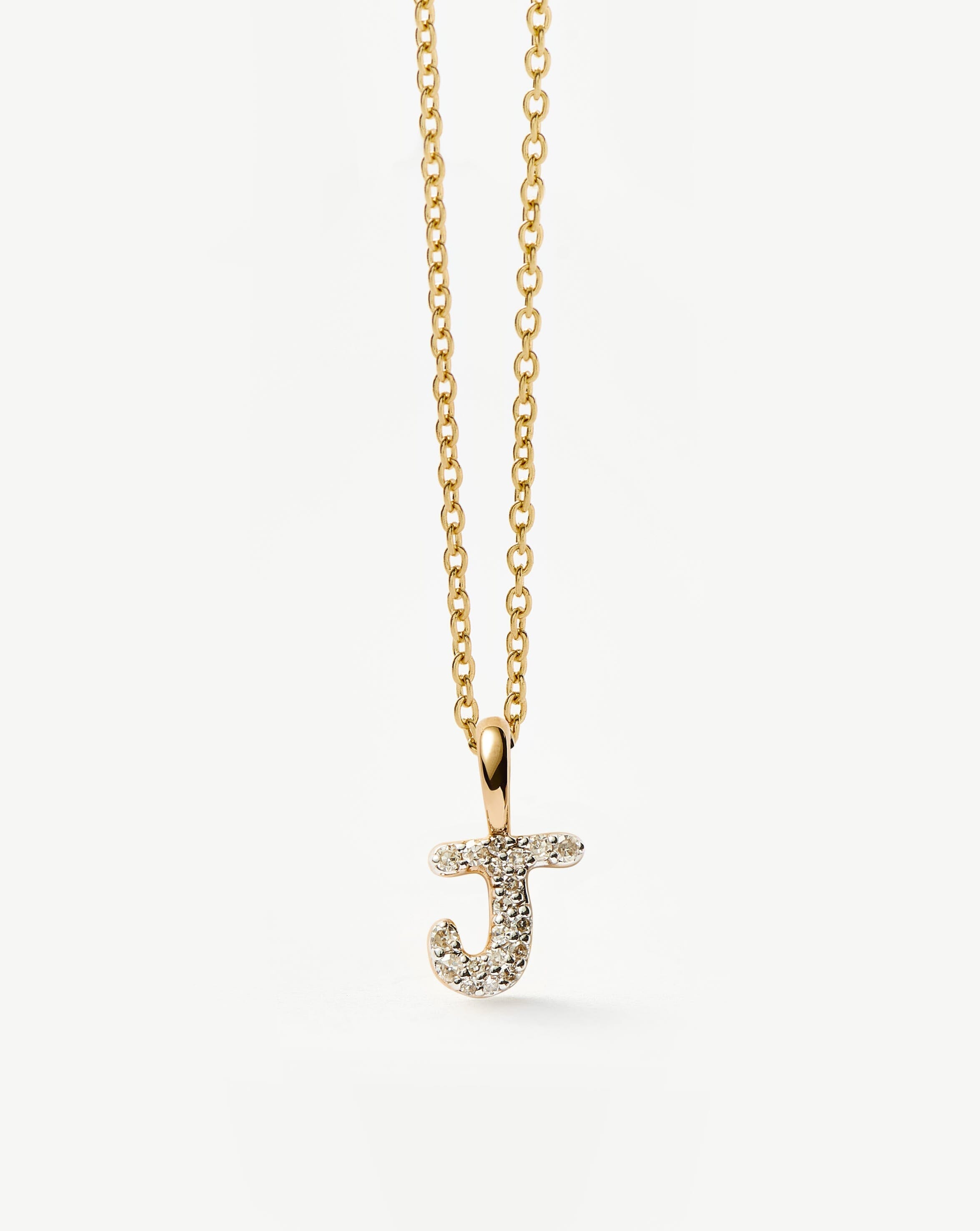 Fine Diamond Initial Mini Pendant Necklace - J | 14ct Solid Yellow Gold Plated/Diamond Necklaces Missoma 