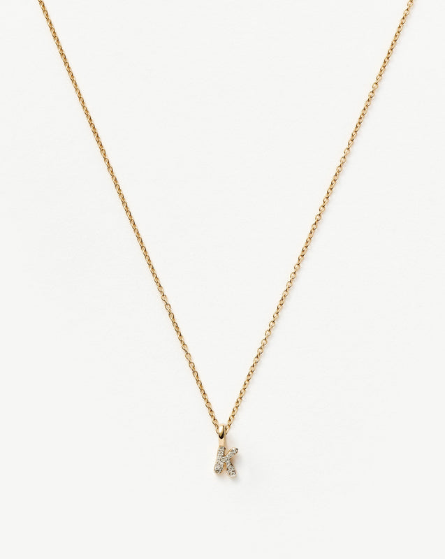 Solid Gold Diamond Initial Mini Pendant Necklace - K | 14ct Solid Yellow Gold Plated/Diamond