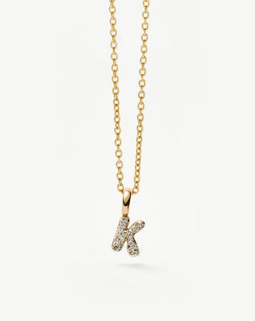 Fine Diamond Initial Mini Pendant Necklace - K | 14ct Solid Yellow Gold Plated/Diamond Necklaces Missoma 