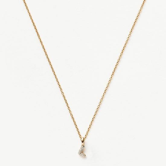 Fine Diamond Initial Mini Pendant Necklace - L | 14ct Solid Yellow Gold Plated/Diamond Necklaces Missoma 