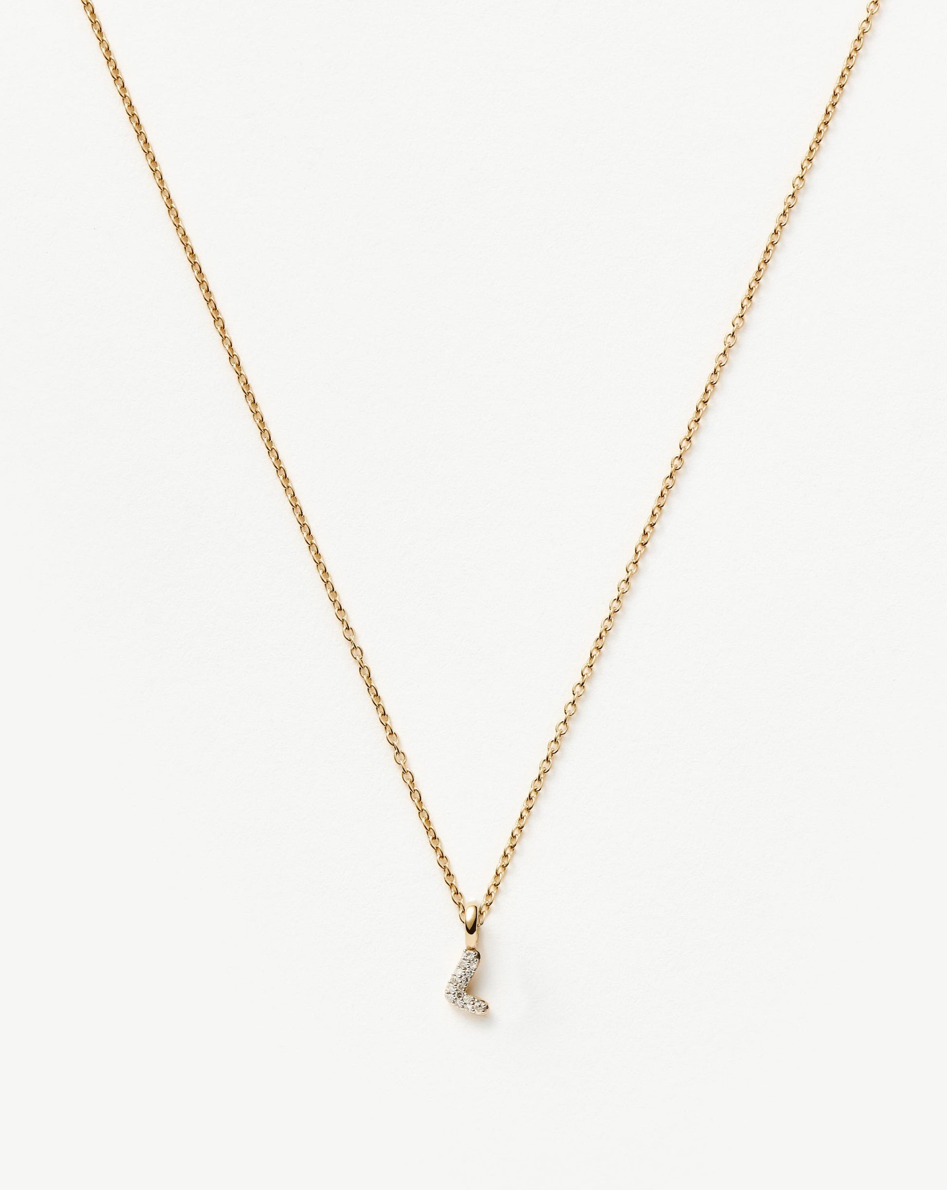 Fine Diamond Initial Mini Pendant Necklace - L | 14ct Solid Yellow Gold Plated/Diamond Necklaces Missoma 