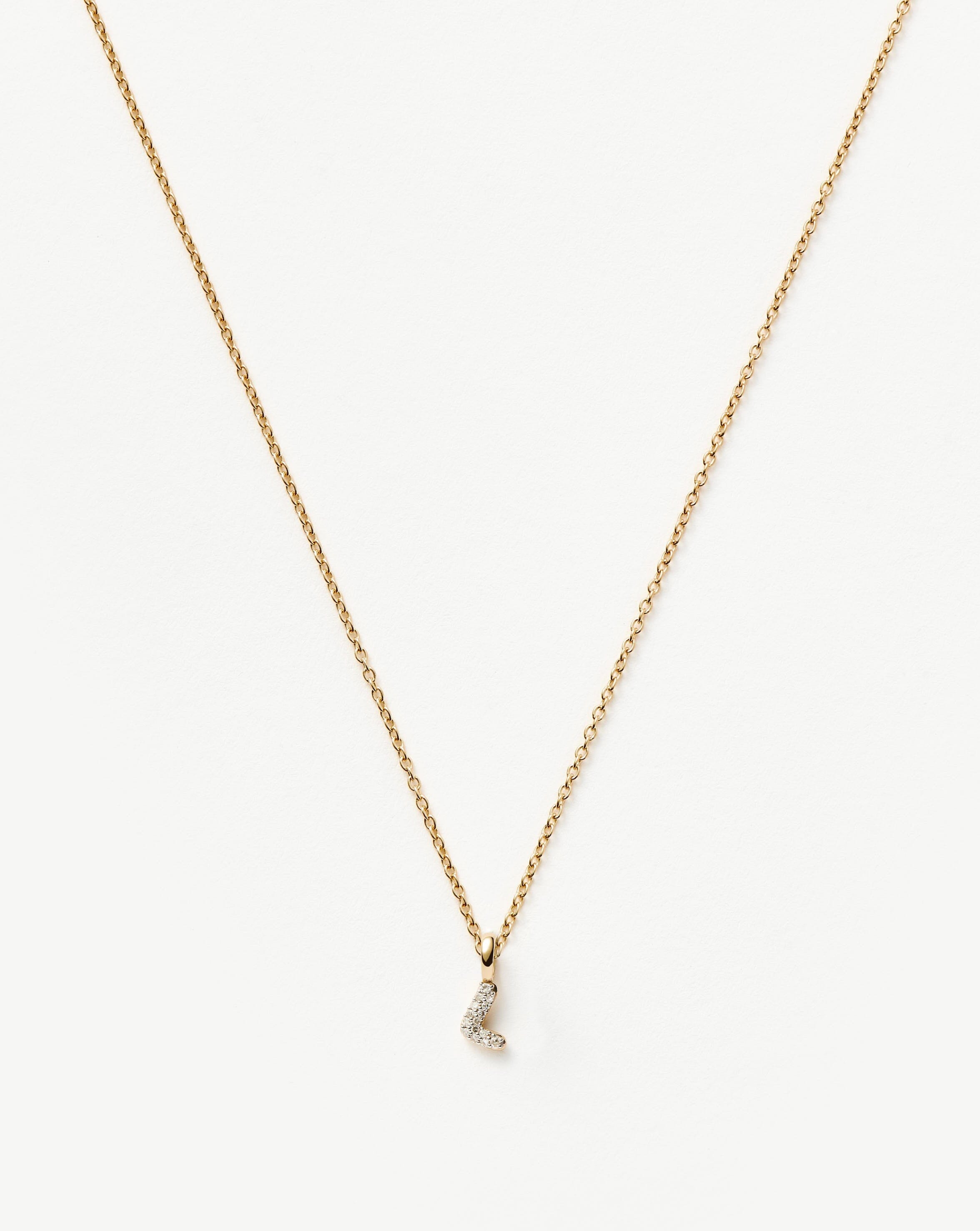 Fine Diamond Initial Mini Pendant Necklace - L | 14ct Solid Yellow Gold Plated/Diamond Necklaces Missoma 
