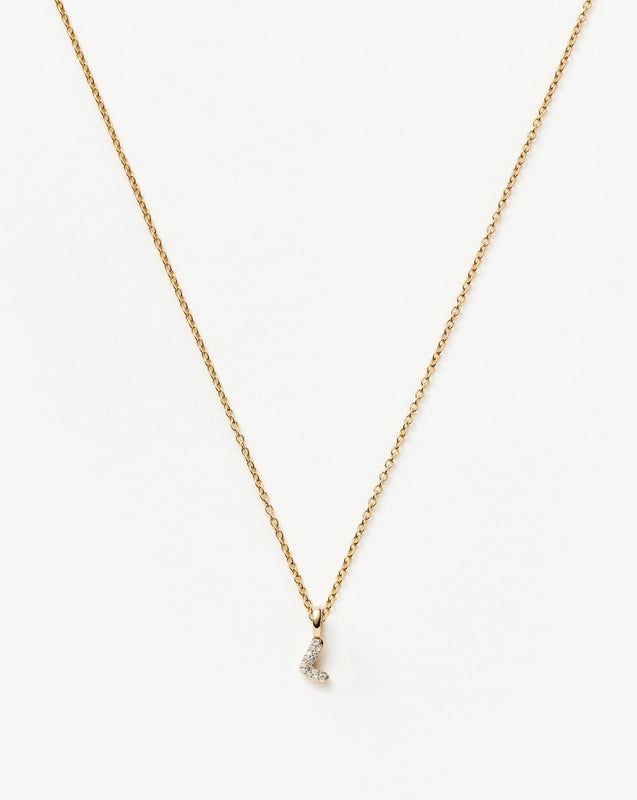 Solid Gold Diamond Initial Mini Pendant Necklace - L | 14ct Solid Yellow Gold Plated/Diamond