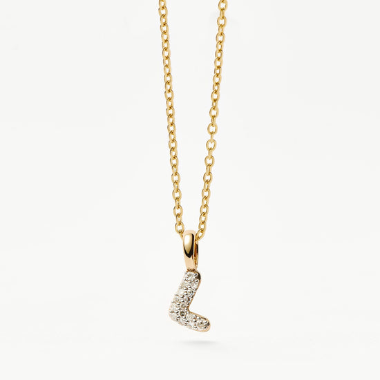 Fine Diamond Initial Mini Pendant Necklace - L | 14ct Solid Yellow Gold Plated/Diamond Necklaces Missoma 