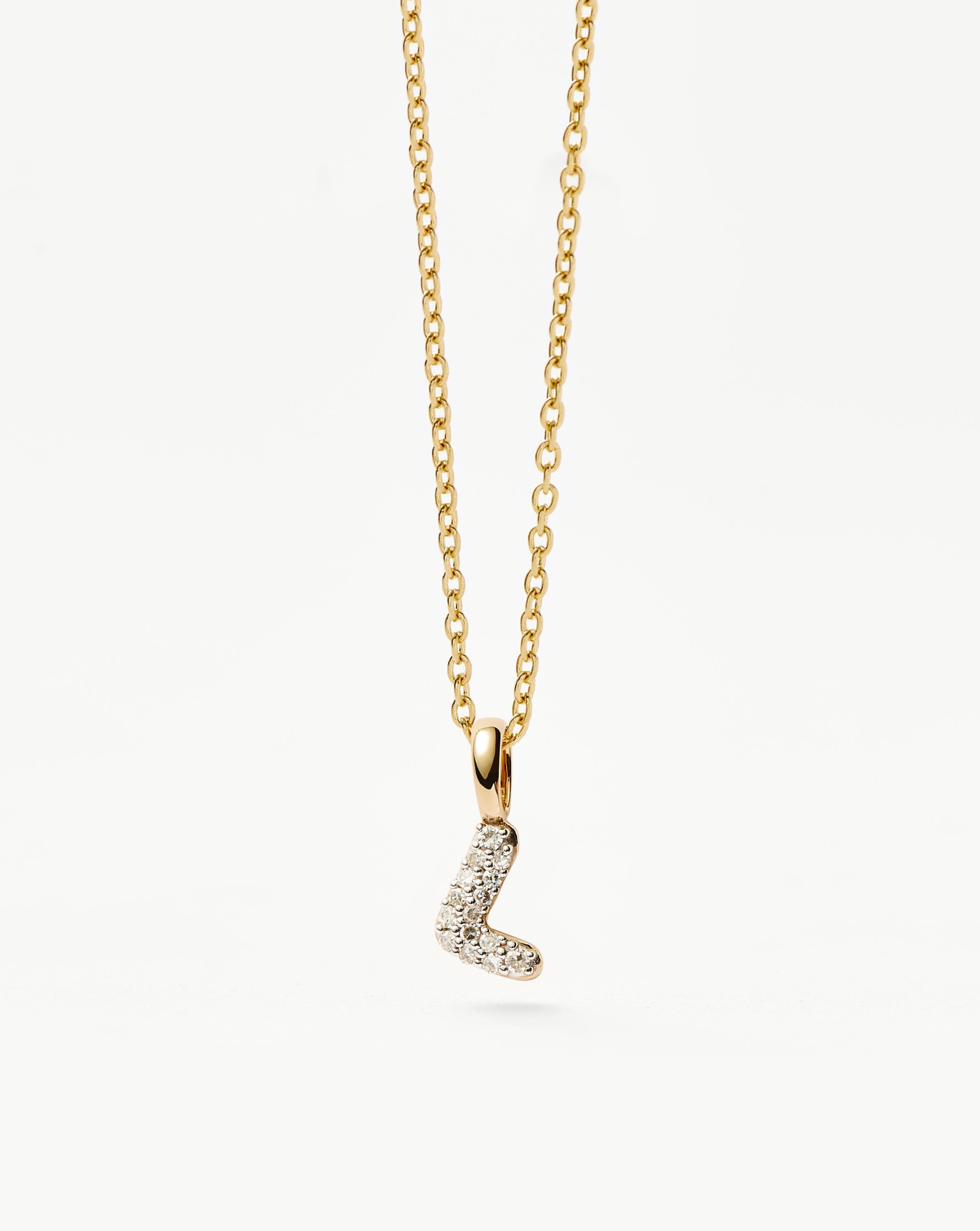 Fine Diamond Initial Mini Pendant Necklace - L | 14ct Solid Yellow Gold Plated/Diamond Necklaces Missoma 