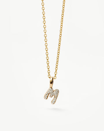 Fine Diamond Initial Mini Pendant Necklace - M | 14ct Solid Yellow Gold Plated/Diamond Necklaces Missoma 