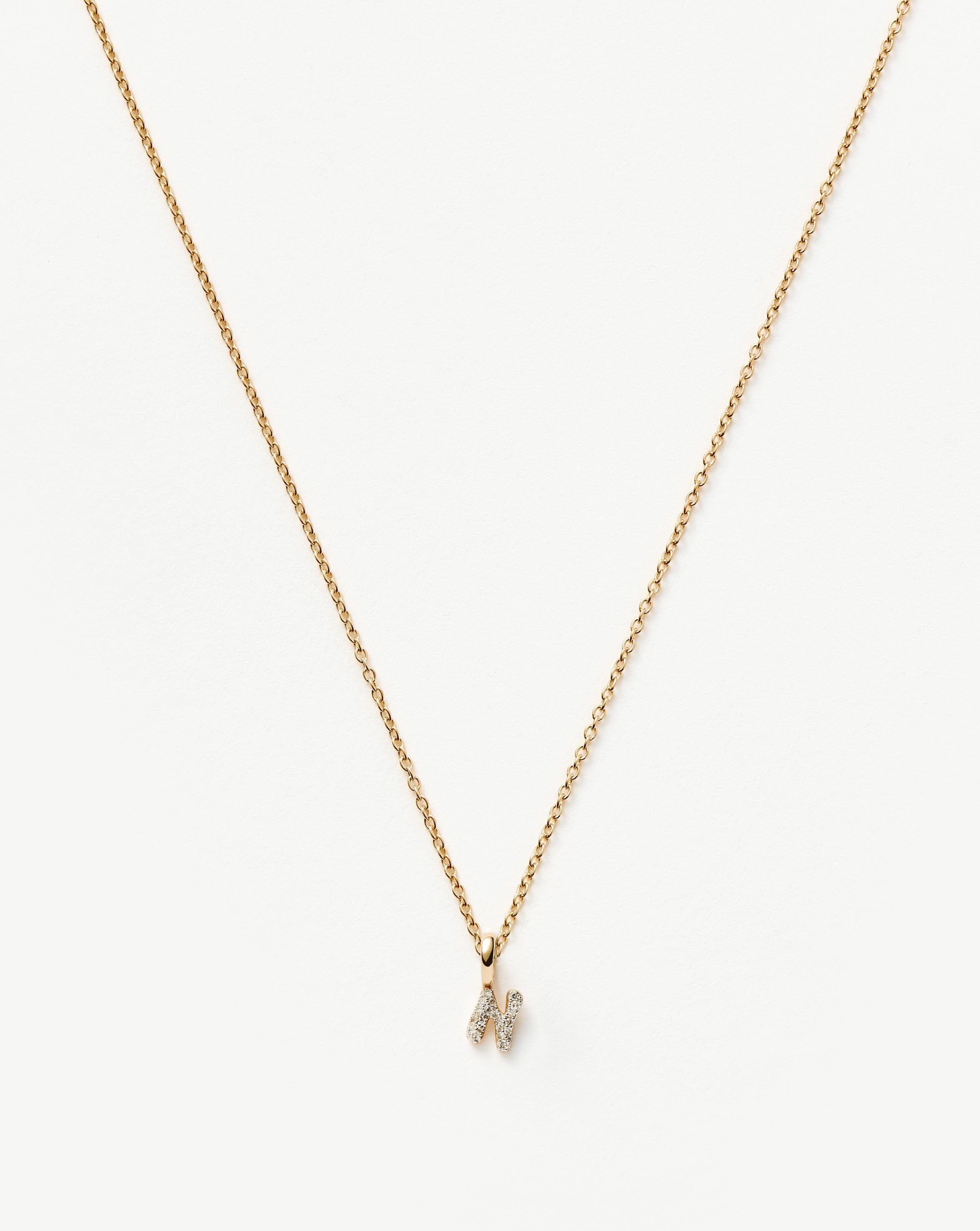Fine Diamond Initial Mini Pendant Necklace - N | 14ct Solid Yellow Gold Plated/Diamond Necklaces Missoma 