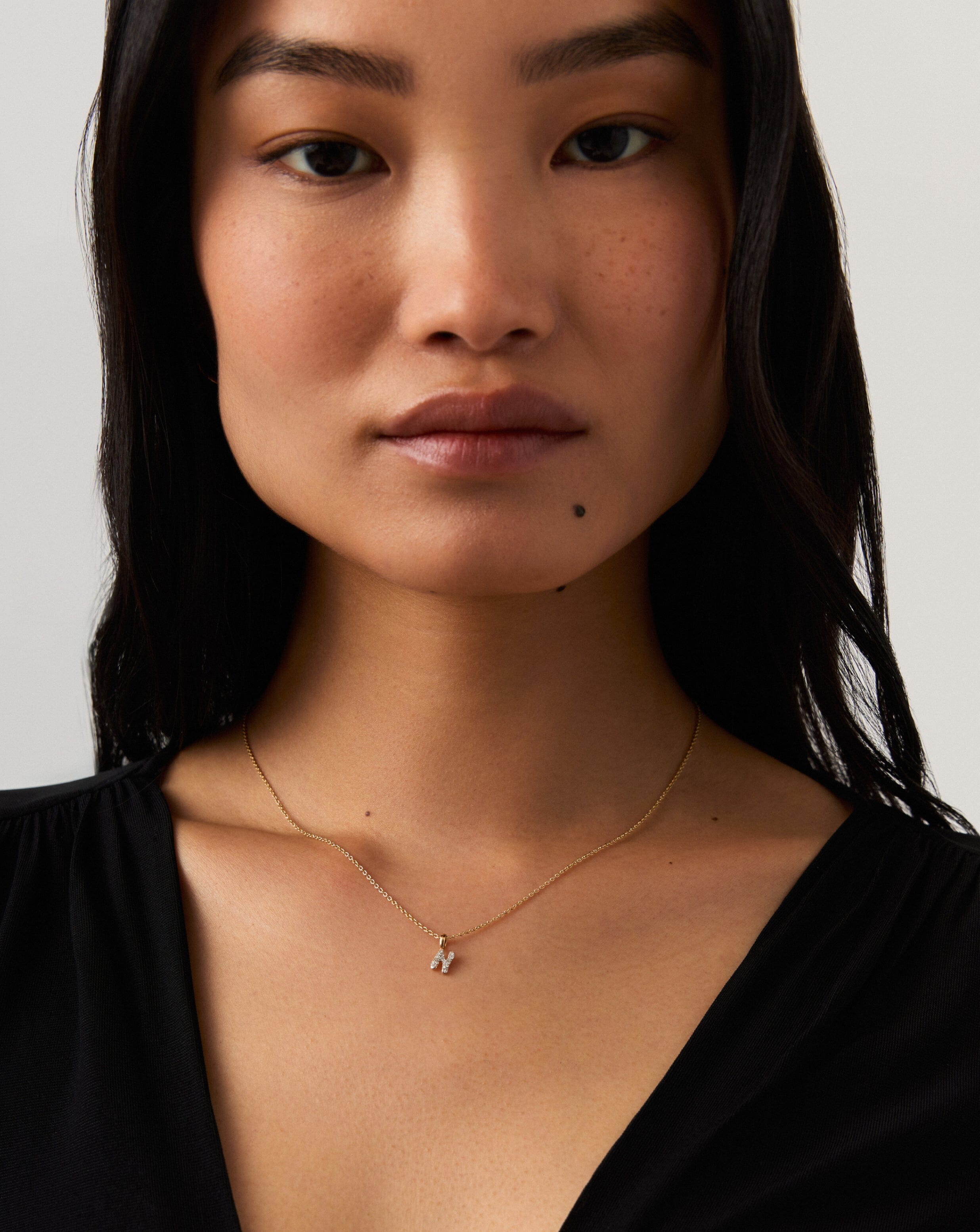 Fine Diamond Initial Mini Pendant Necklace - N | 14ct Solid Yellow Gold Plated/Diamond Necklaces Missoma 