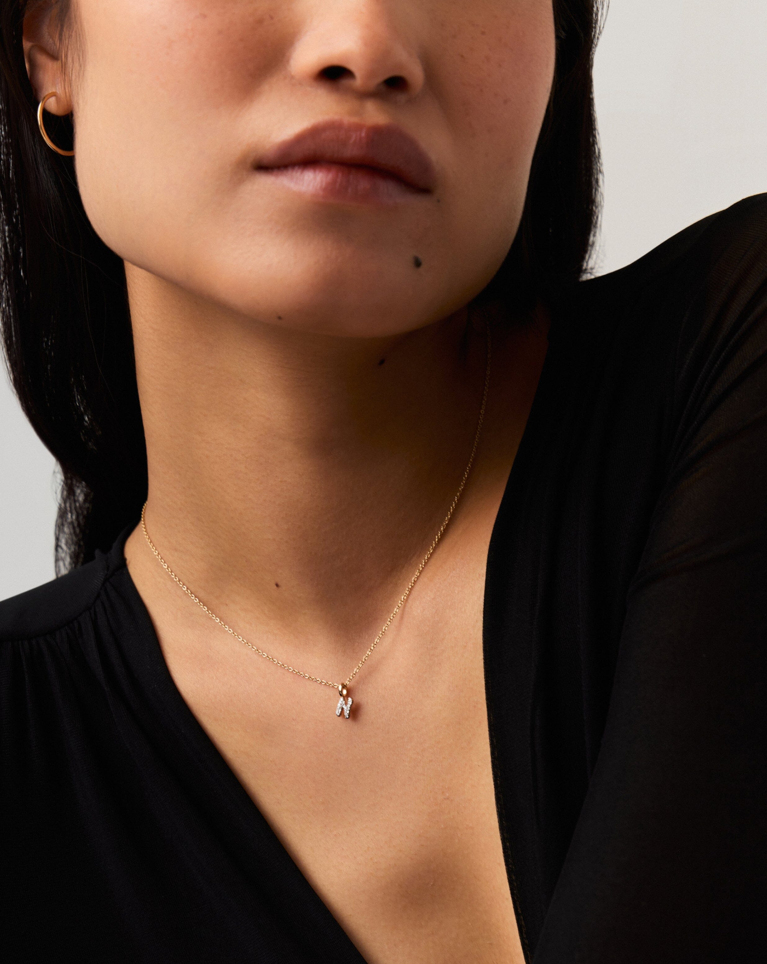 Fine Diamond Initial Mini Pendant Necklace - N | 14ct Solid Yellow Gold Plated/Diamond Necklaces Missoma 