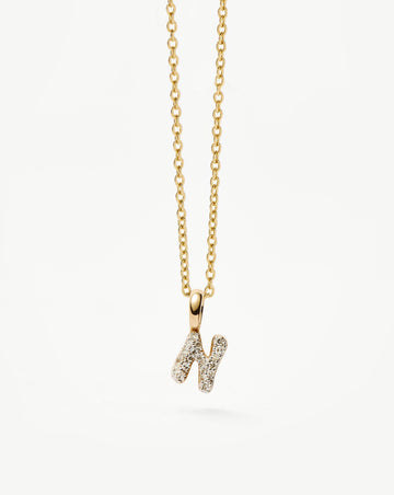 Fine Diamond Initial Mini Pendant Necklace - N | 14ct Solid Yellow Gold Plated/Diamond Necklaces Missoma 