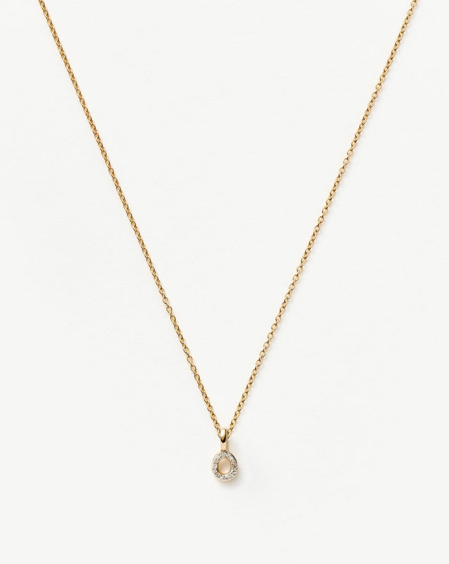 Solid Gold Diamond Initial Mini Pendant Necklace - O | 14ct Solid Yellow Gold Plated/Diamond