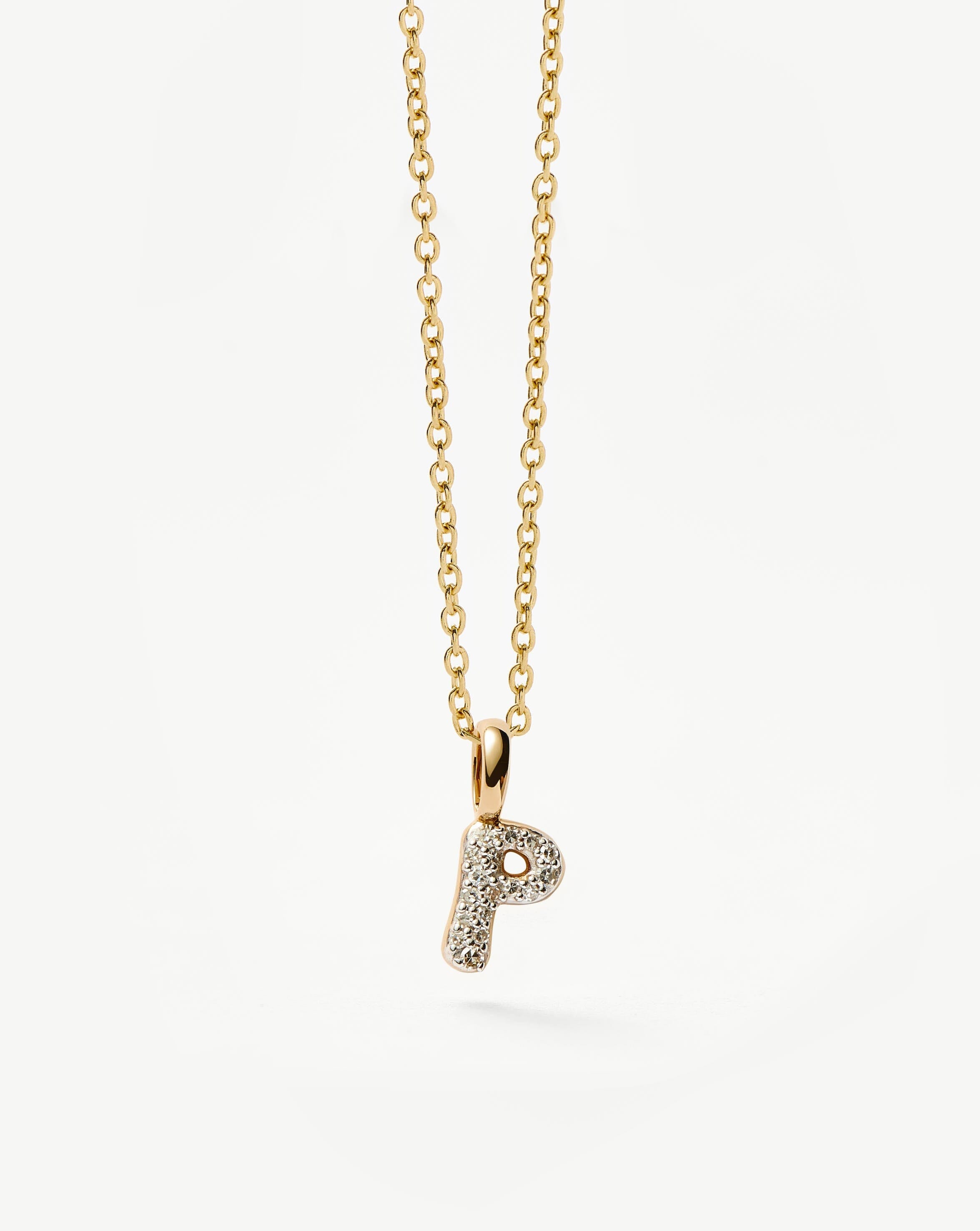 Fine Diamond Initial Mini Pendant Necklace - P | 14ct Solid Yellow Gold Plated/Diamond Necklaces Missoma 