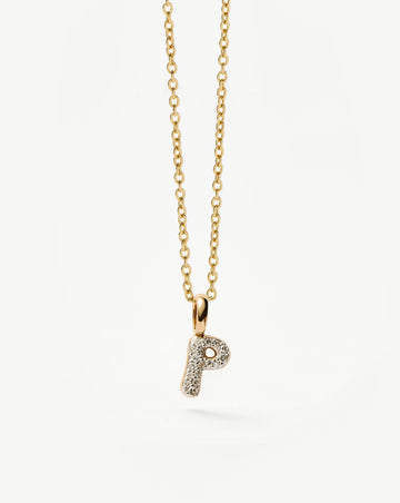 Fine Diamond Initial Mini Pendant Necklace - P | 14ct Solid Yellow Gold Plated/Diamond Necklaces Missoma 