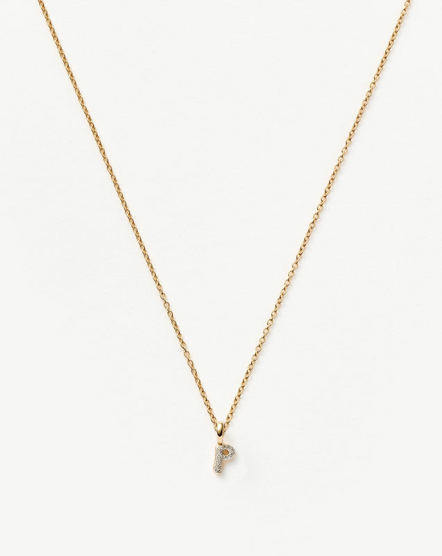 Solid Gold Diamond Initial Mini Pendant Necklace - P | 14ct Solid Yellow Gold Plated/Diamond