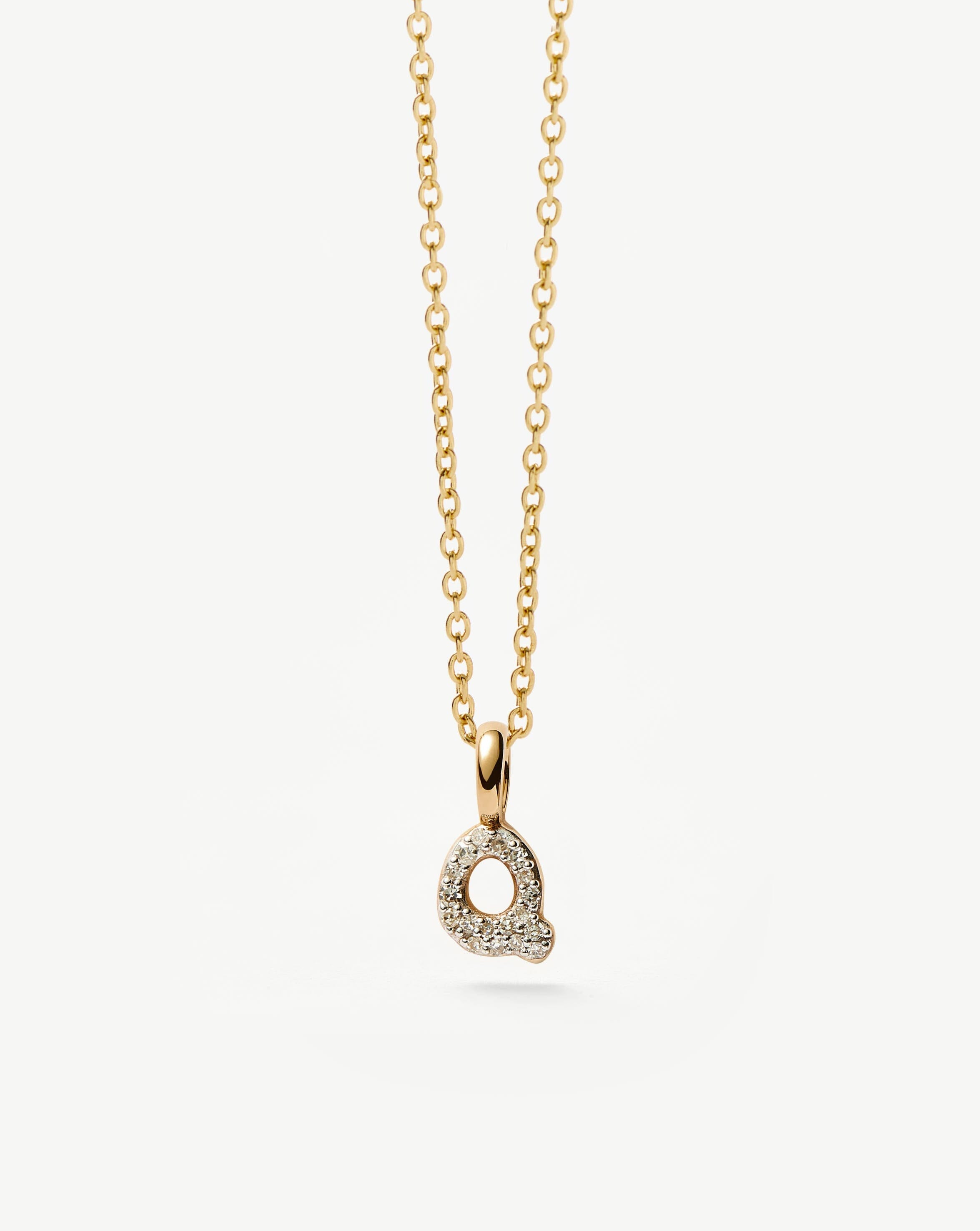 Fine Diamond Initial Mini Pendant Necklace - Q | 14ct Solid Yellow Gold Plated/Diamond Necklaces Missoma 