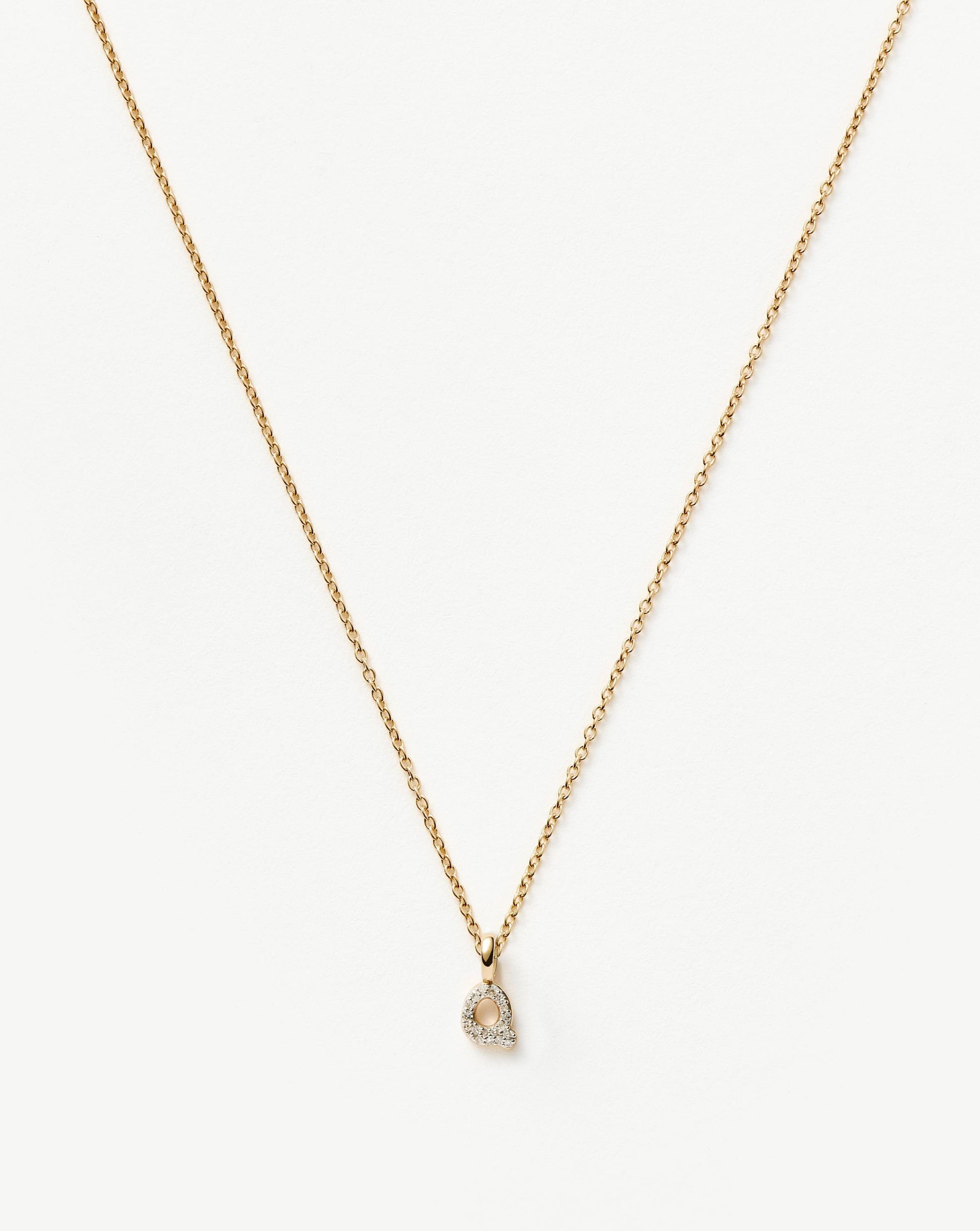Fine Diamond Initial Mini Pendant Necklace - Q | 14ct Solid Yellow Gold Plated/Diamond Necklaces Missoma 