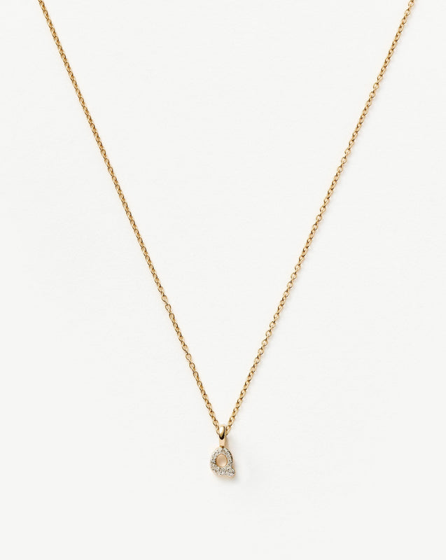 Solid Gold Diamond Initial Mini Pendant Necklace - Q | 14ct Solid Yellow Gold Plated/Diamond