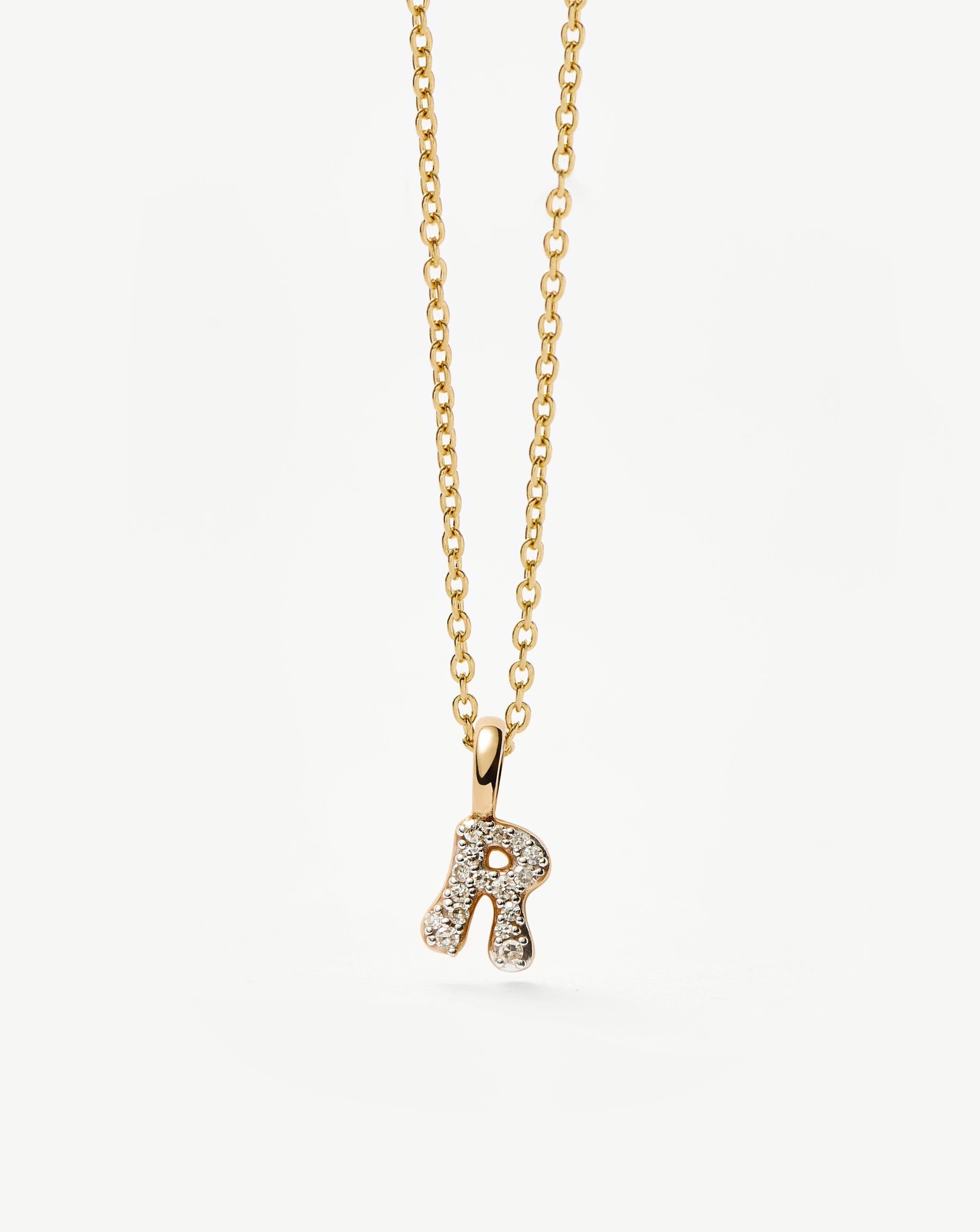 Fine Diamond Initial Mini Pendant Necklace - R | 14ct Solid Yellow Gold Plated/Diamond Necklaces Missoma 