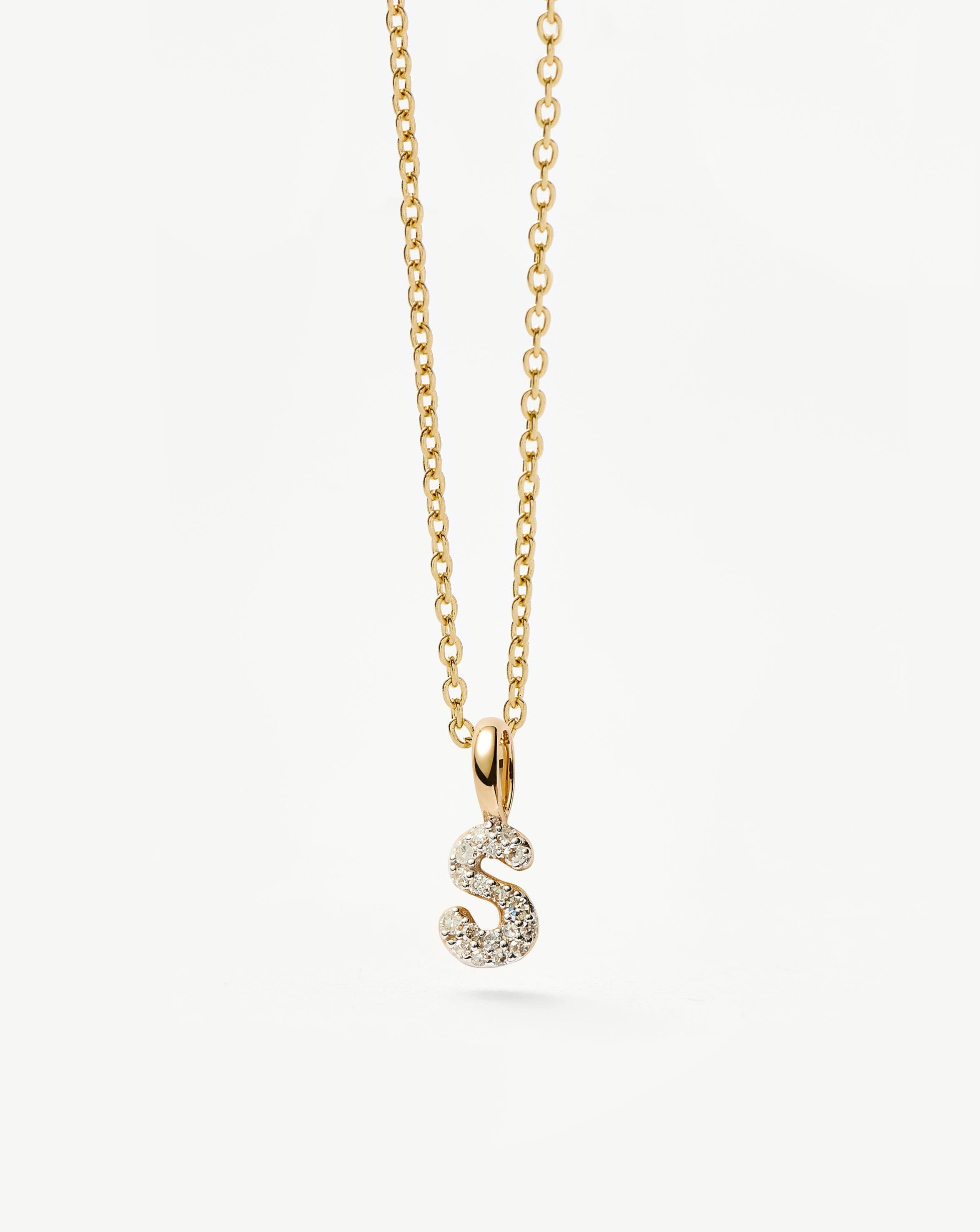 Fine Diamond Initial Mini Pendant Necklace - S | 14ct Solid Yellow Gold Plated/Diamond Necklaces Missoma 