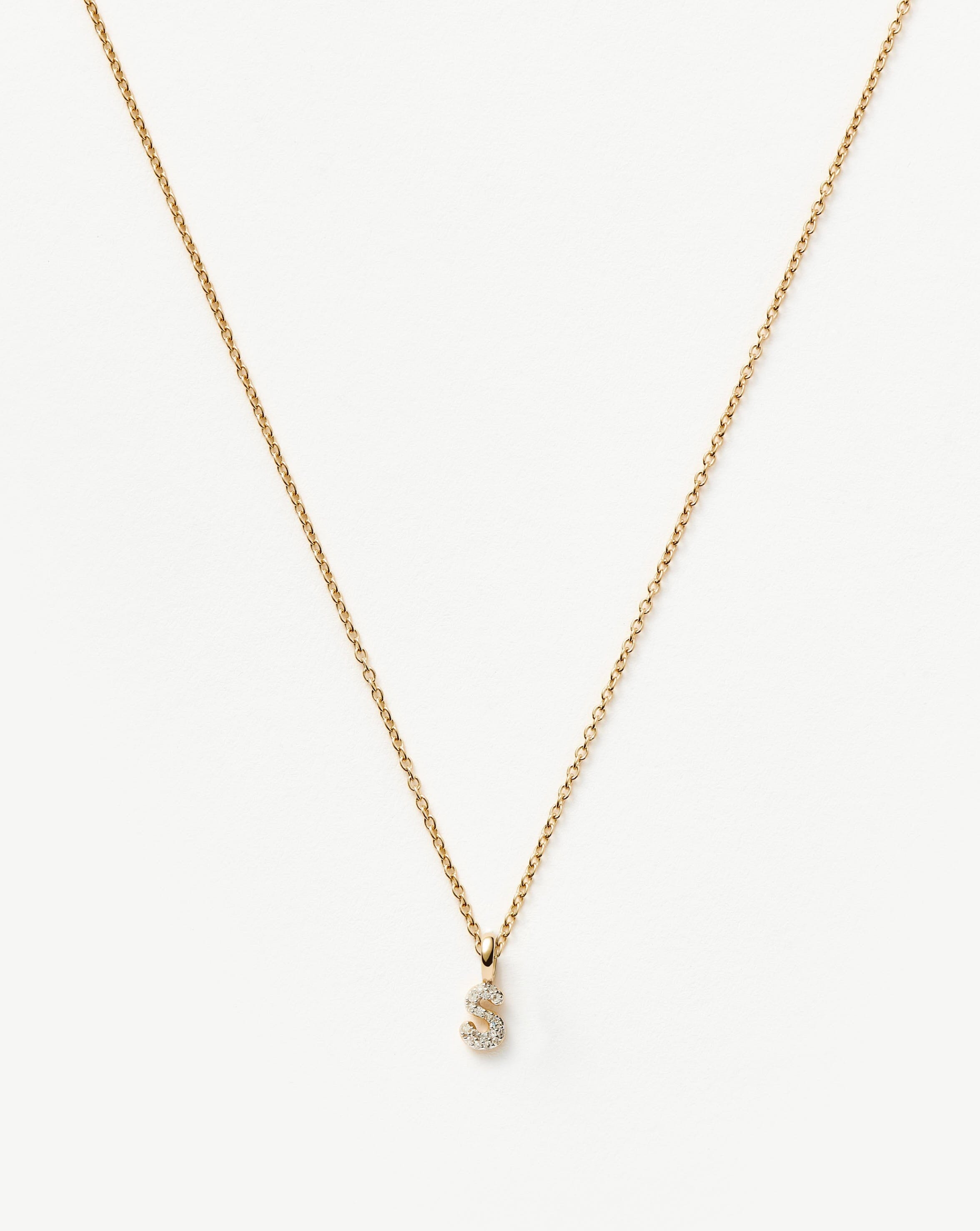 Fine Diamond Initial Mini Pendant Necklace - S | 14ct Solid Yellow Gold Plated/Diamond Necklaces Missoma 