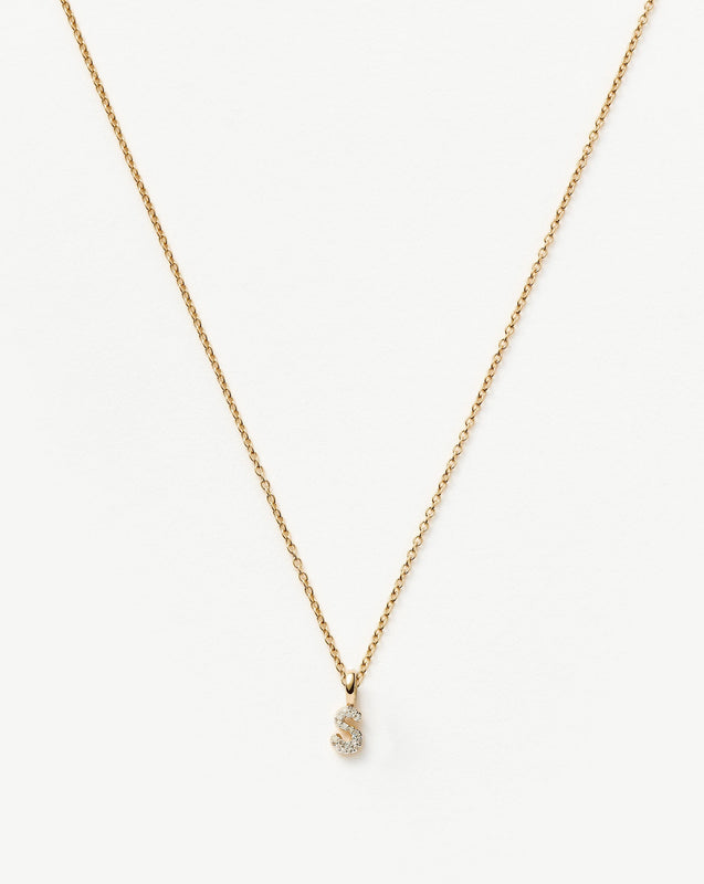 Solid Gold Diamond Initial Mini Pendant Necklace - S | 14ct Solid Yellow Gold Plated/Diamond