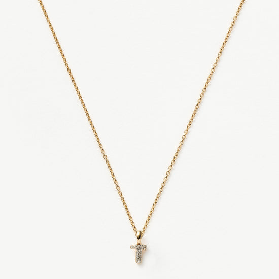 Fine Diamond Initial Mini Pendant Necklace - T | 14ct Solid Yellow Gold Plated/Diamond Necklaces Missoma 