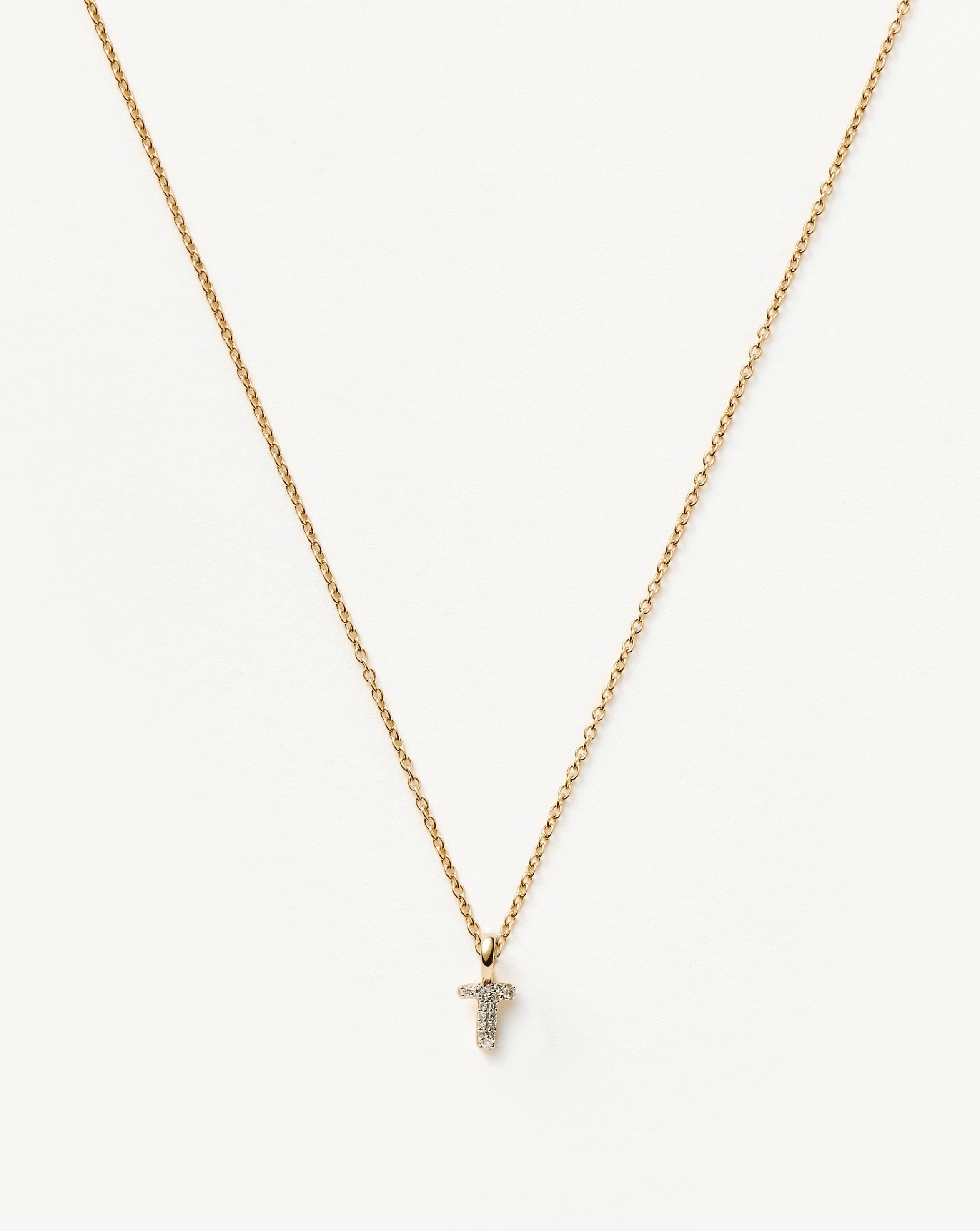 Fine Diamond Initial Mini Pendant Necklace - T | 14ct Solid Yellow Gold Plated/Diamond Necklaces Missoma 
