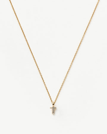 Fine Diamond Initial Mini Pendant Necklace - T | 14ct Solid Yellow Gold Plated/Diamond Necklaces Missoma 