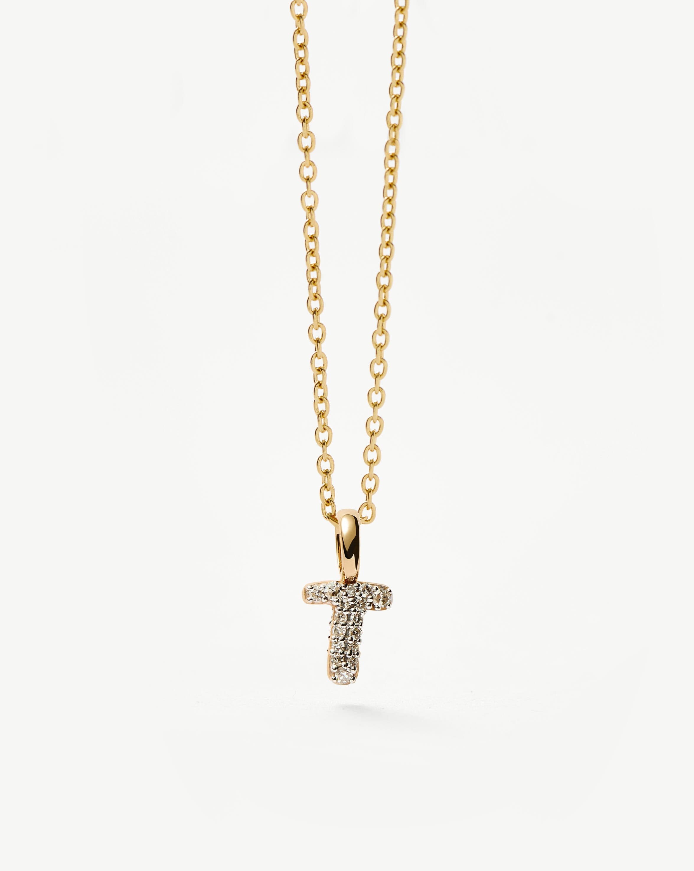 Fine Diamond Initial Mini Pendant Necklace - T | 14ct Solid Yellow Gold Plated/Diamond Necklaces Missoma 