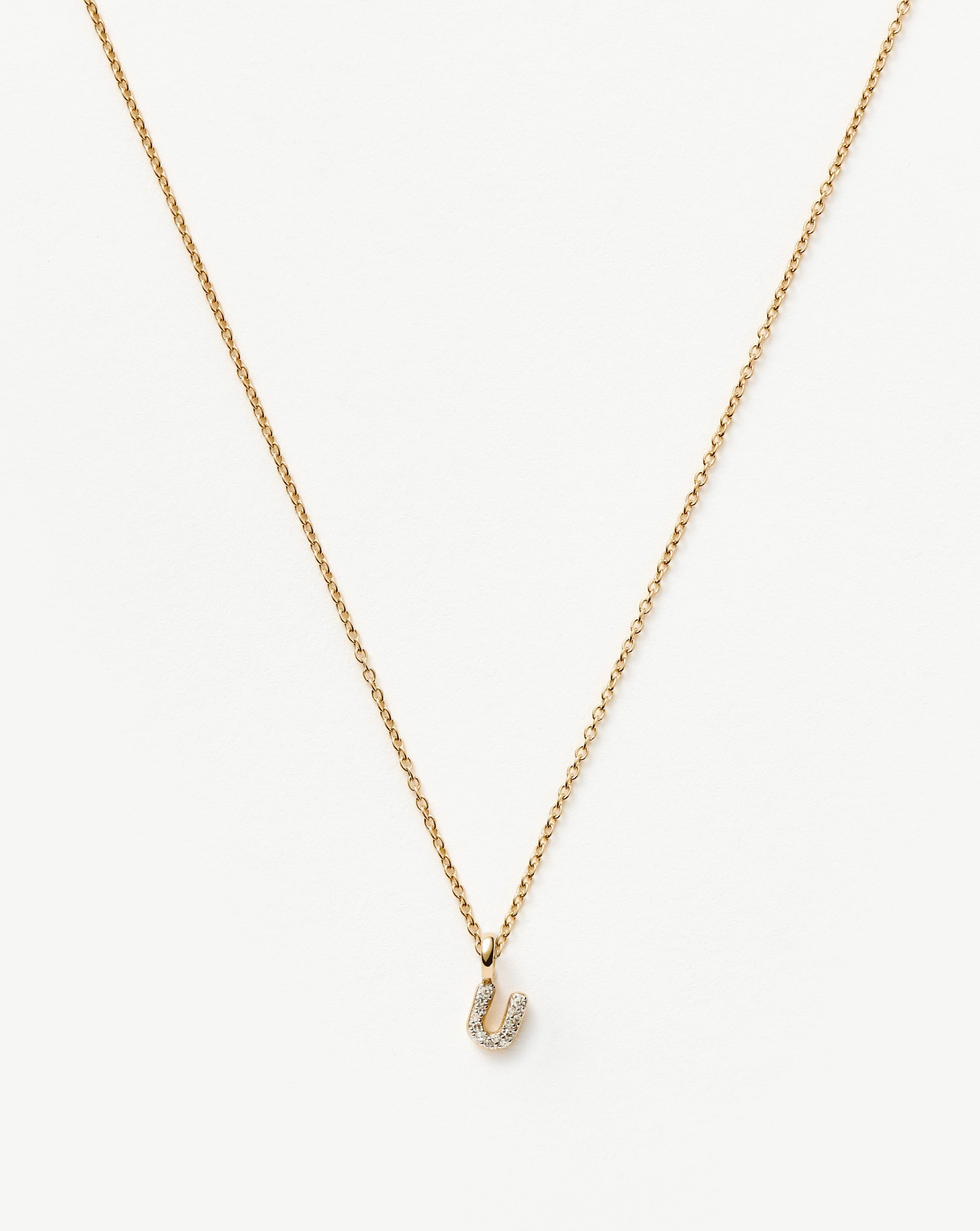 Fine Diamond Initial Mini Pendant Necklace - U | 14ct Solid Yellow Gold Plated/Diamond Necklaces Missoma 