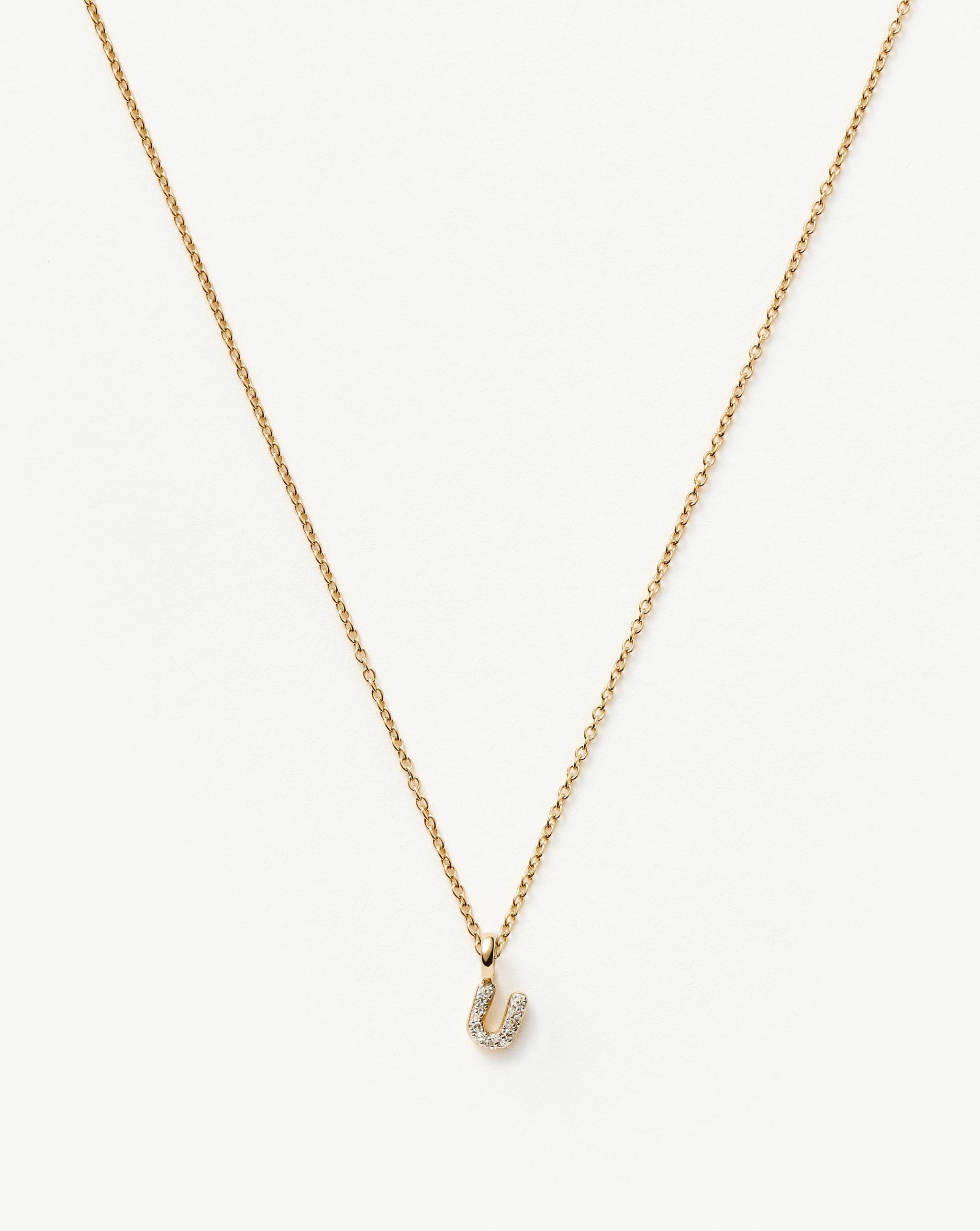 Fine Diamond Initial Mini Pendant Necklace - U | 14ct Solid Yellow Gold Plated/Diamond Necklaces Missoma 