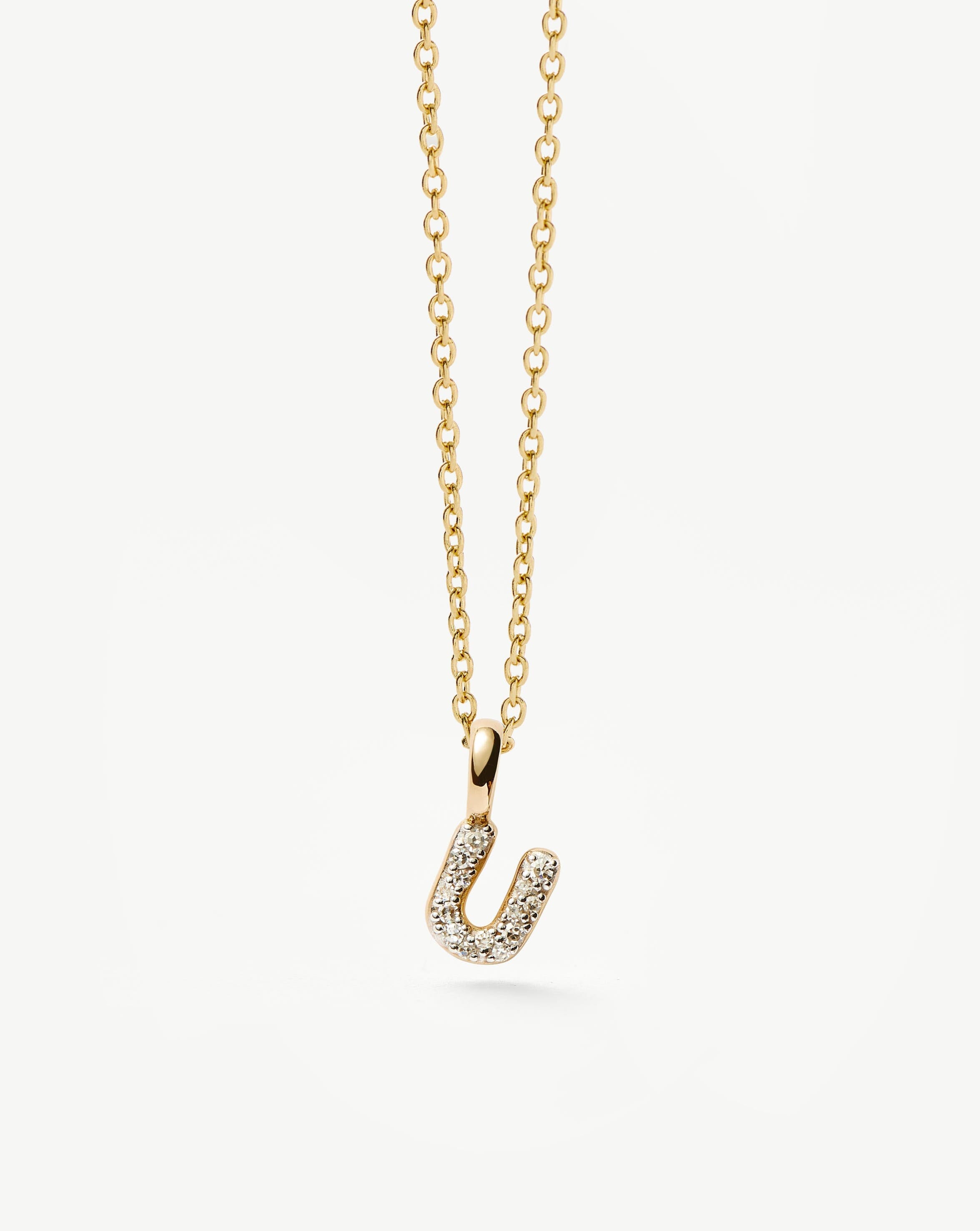 Fine Diamond Initial Mini Pendant Necklace - U | 14ct Solid Yellow Gold Plated/Diamond Necklaces Missoma 