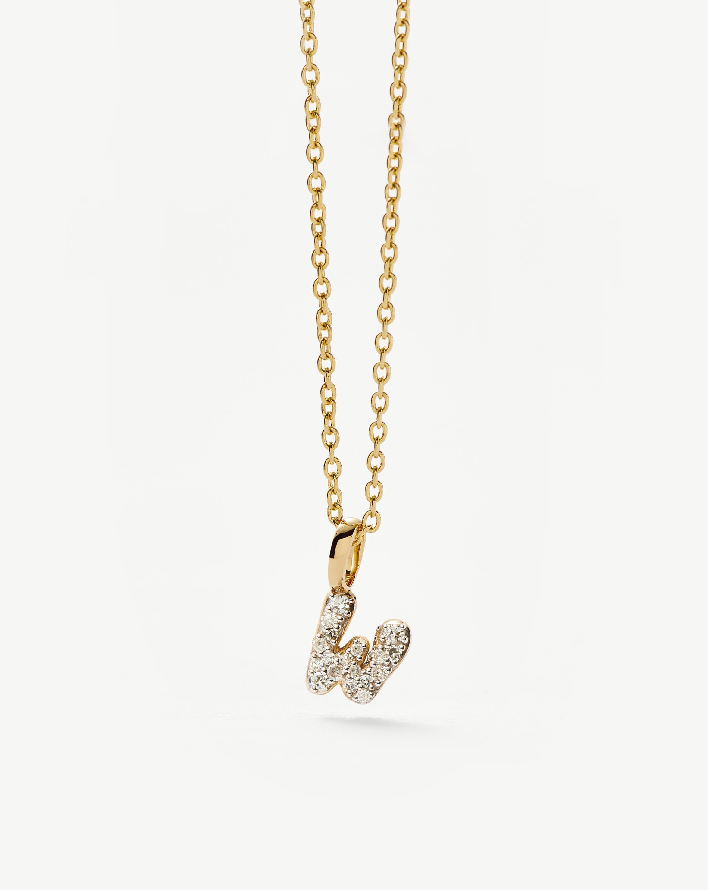 Fine Diamond Initial Mini Pendant Necklace - W | 14ct Solid Yellow Gold Plated/Diamond Necklaces Missoma 