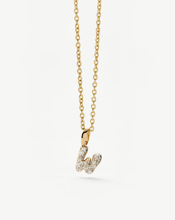 Fine Diamond Initial Mini Pendant Necklace - W | 14ct Solid Yellow Gold Plated/Diamond Necklaces Missoma 