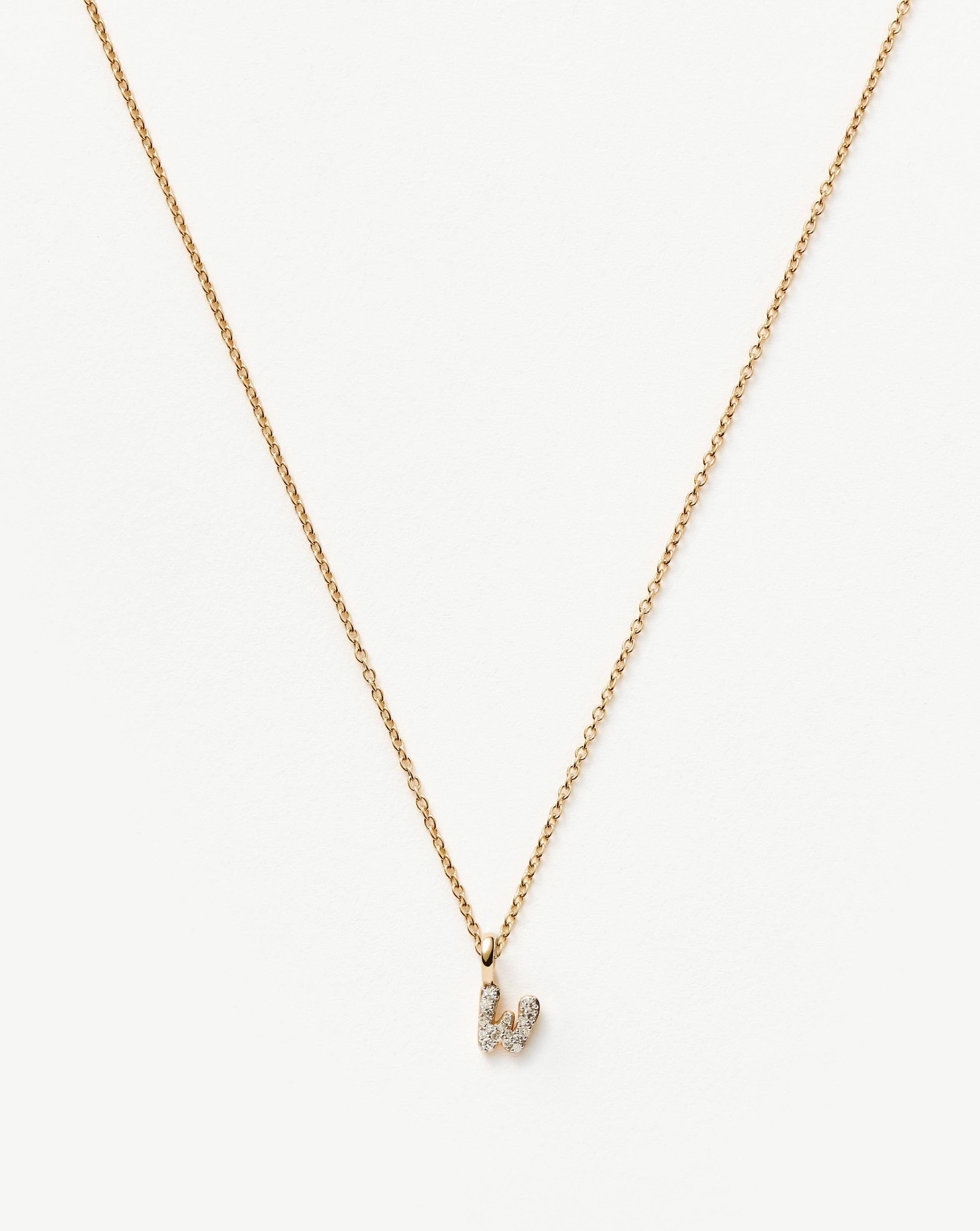 Fine Diamond Initial Mini Pendant Necklace - W | 14ct Solid Yellow Gold Plated/Diamond Necklaces Missoma 
