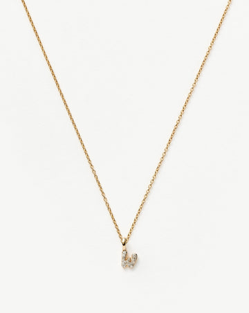 Fine Diamond Initial Mini Pendant Necklace - W | 14ct Solid Yellow Gold Plated/Diamond Necklaces Missoma 