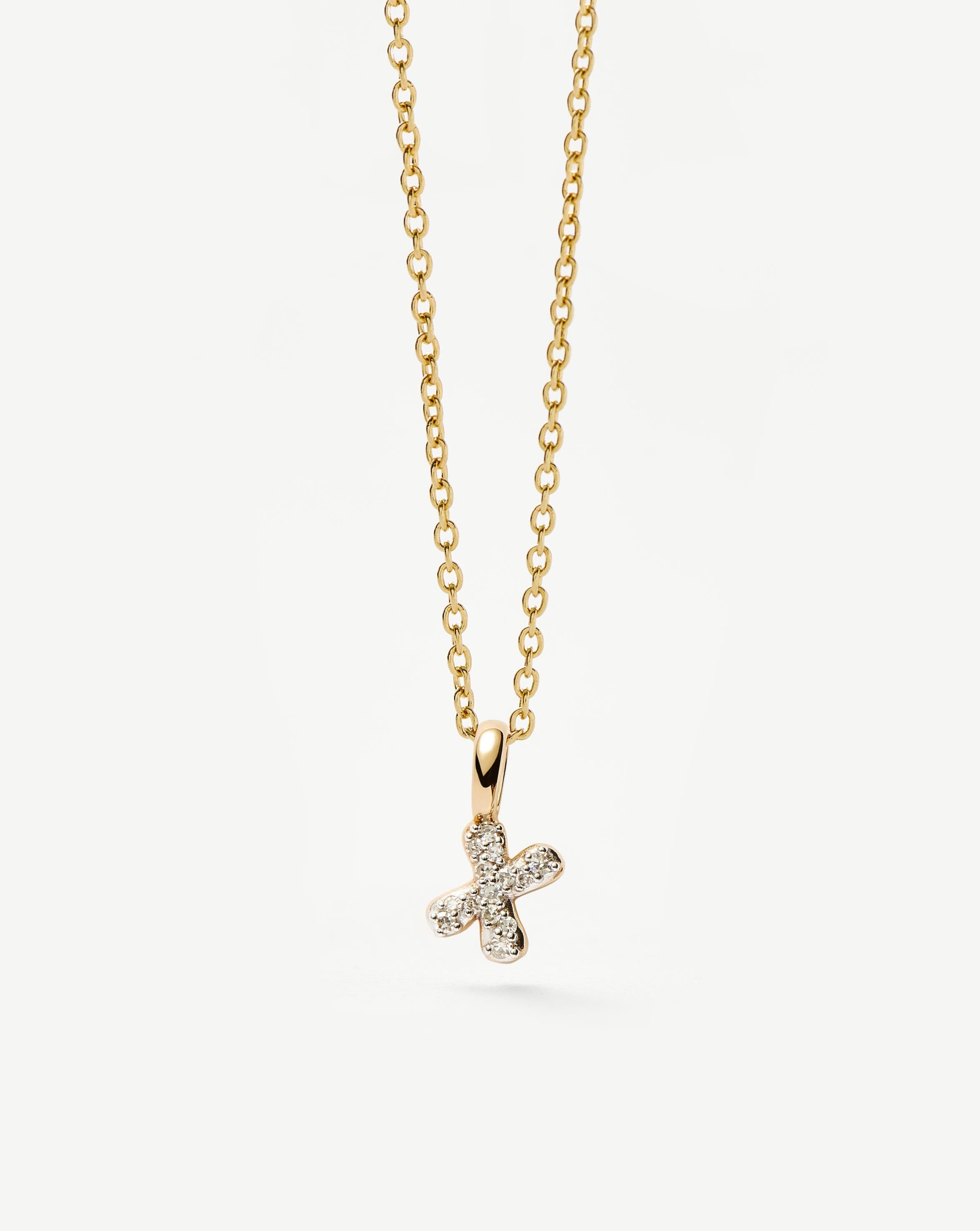 Fine Diamond Initial Mini Pendant Necklace - X | 14ct Solid Yellow Gold Plated/Diamond Necklaces Missoma 