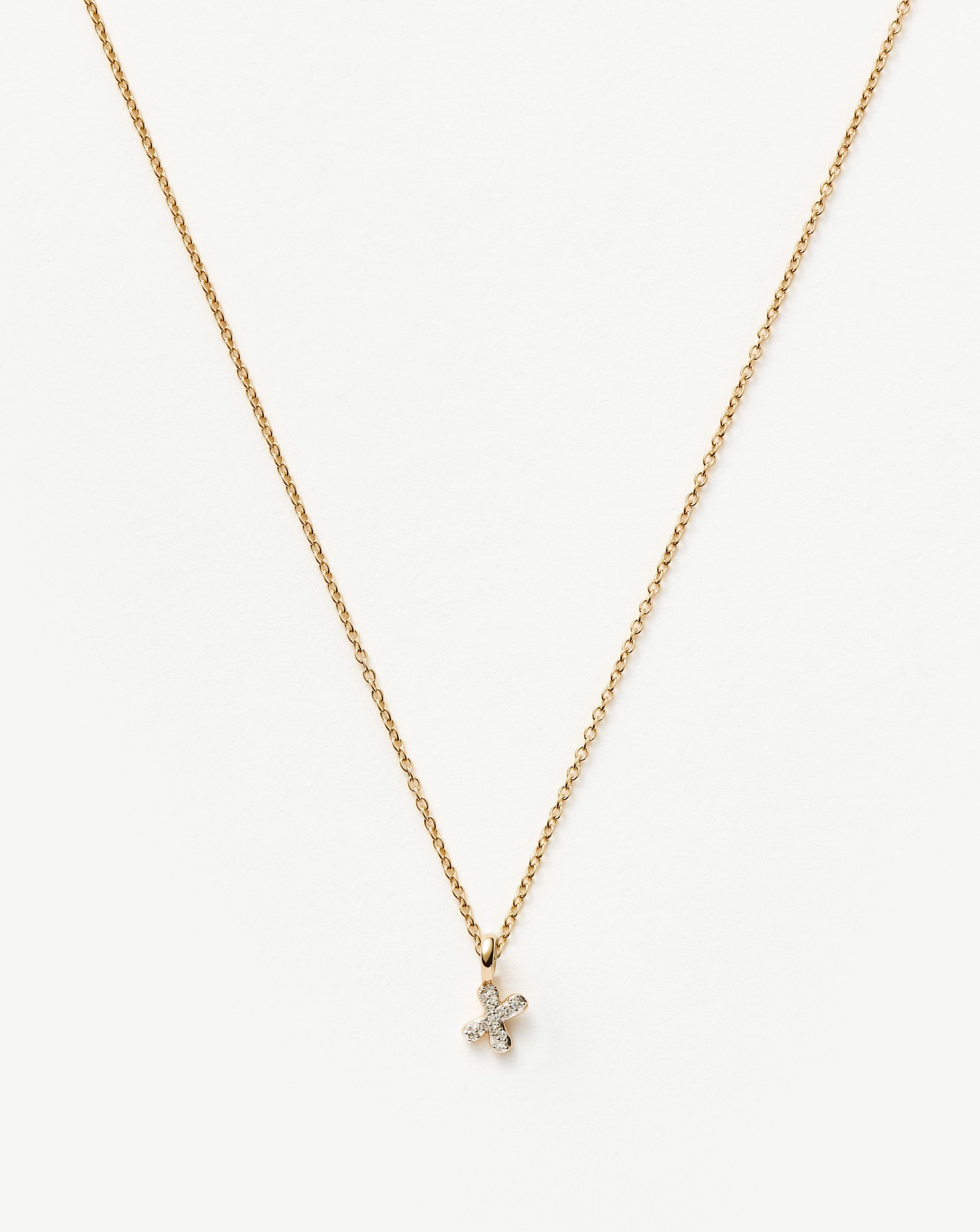 Fine Diamond Initial Mini Pendant Necklace - X | 14ct Solid Yellow Gold Plated/Diamond Necklaces Missoma 