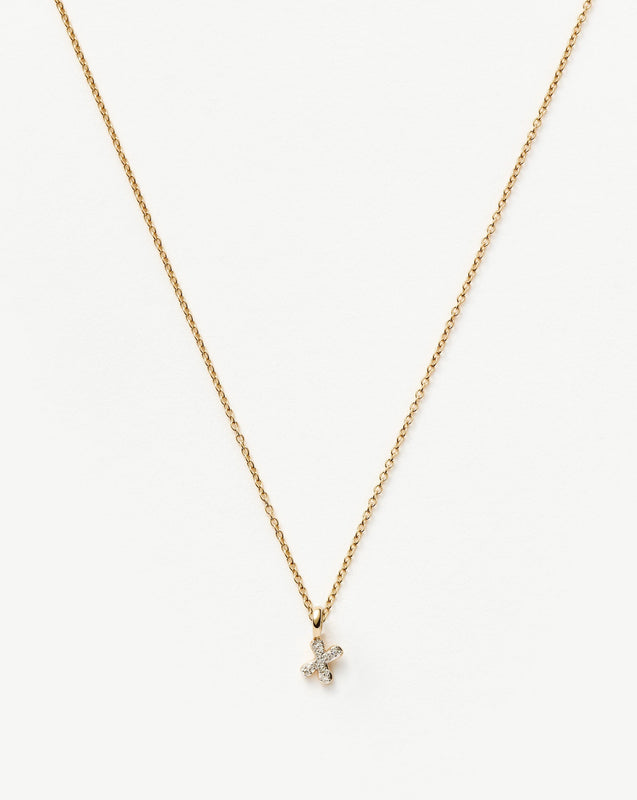Solid Gold Diamond Initial Mini Pendant Necklace - X | 14ct Solid Yellow Gold Plated/Diamond