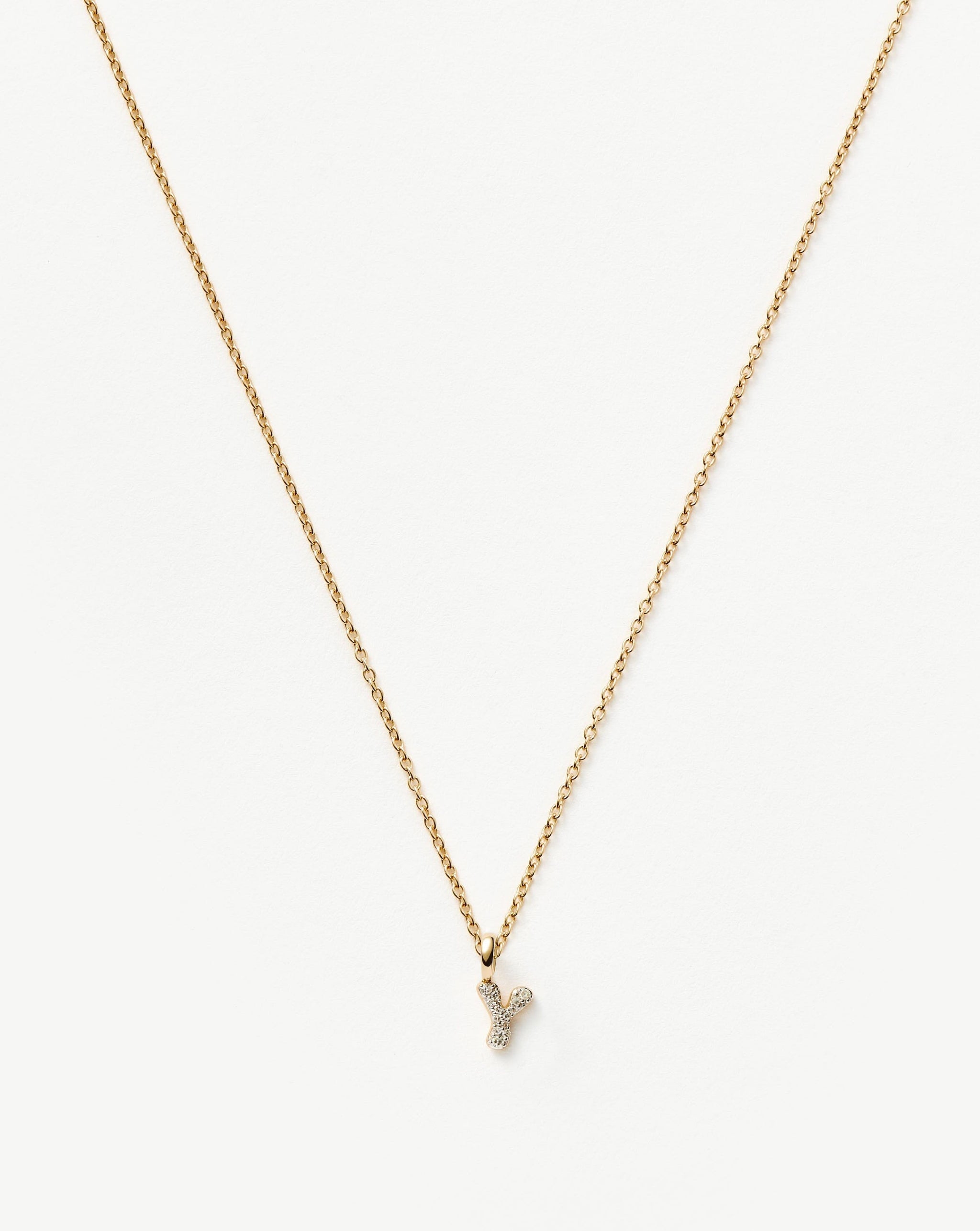 Fine Diamond Initial Mini Pendant Necklace - Y | 14ct Solid Yellow Gold Plated/Diamond Necklaces Missoma 