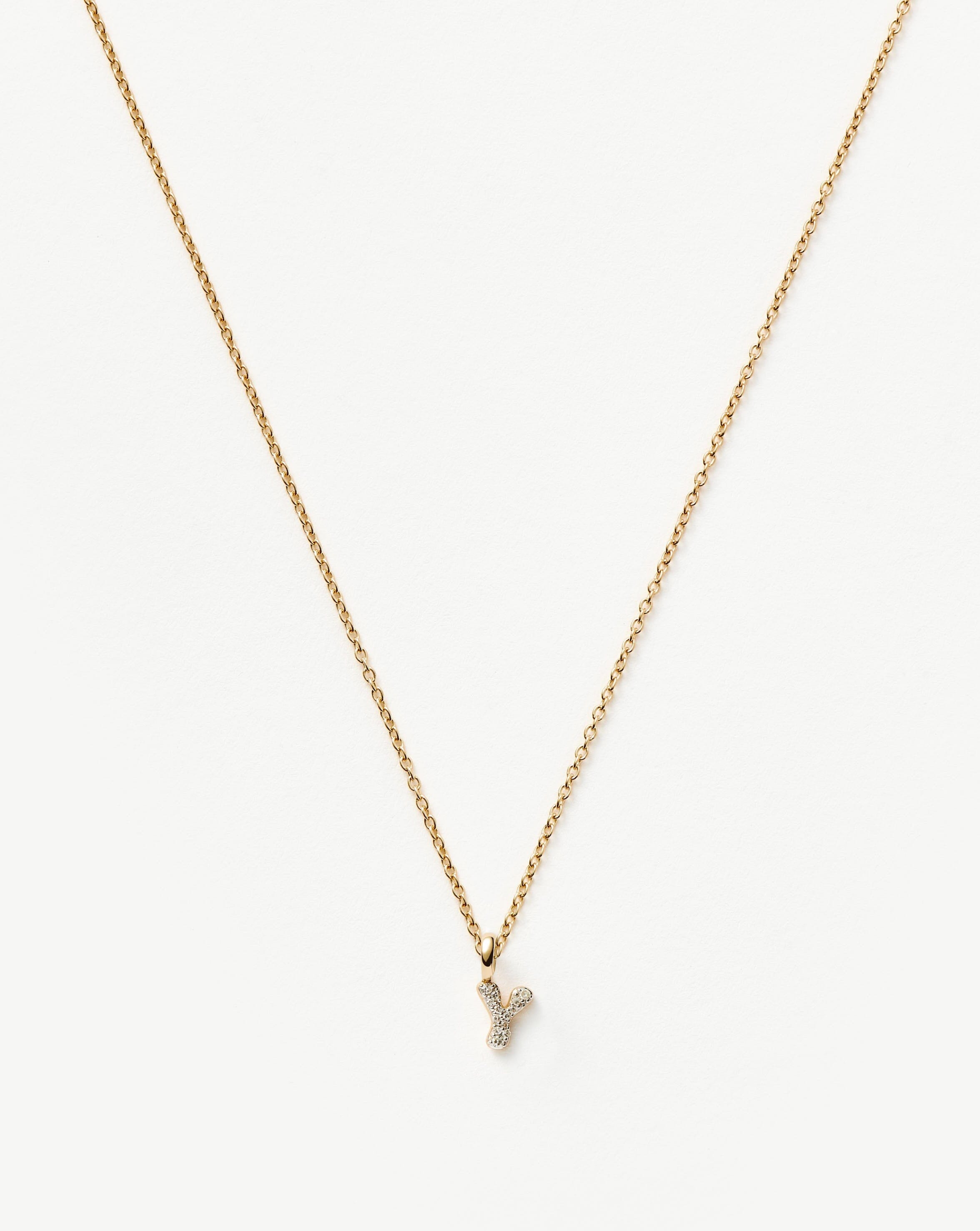 Fine Diamond Initial Mini Pendant Necklace - Y | 14ct Solid Yellow Gold Plated/Diamond Necklaces Missoma 