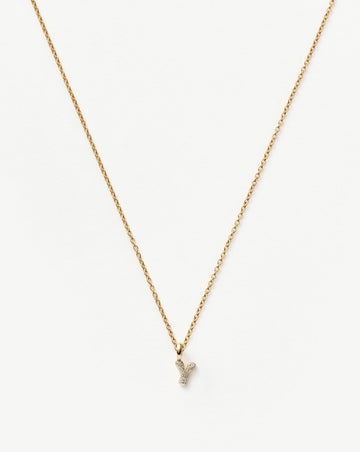 Fine Diamond Initial Mini Pendant Necklace - Y | 14ct Solid Yellow Gold Plated/Diamond Necklaces Missoma 