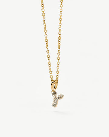 Fine Diamond Initial Mini Pendant Necklace - Y | 14ct Solid Yellow Gold Plated/Diamond Necklaces Missoma 