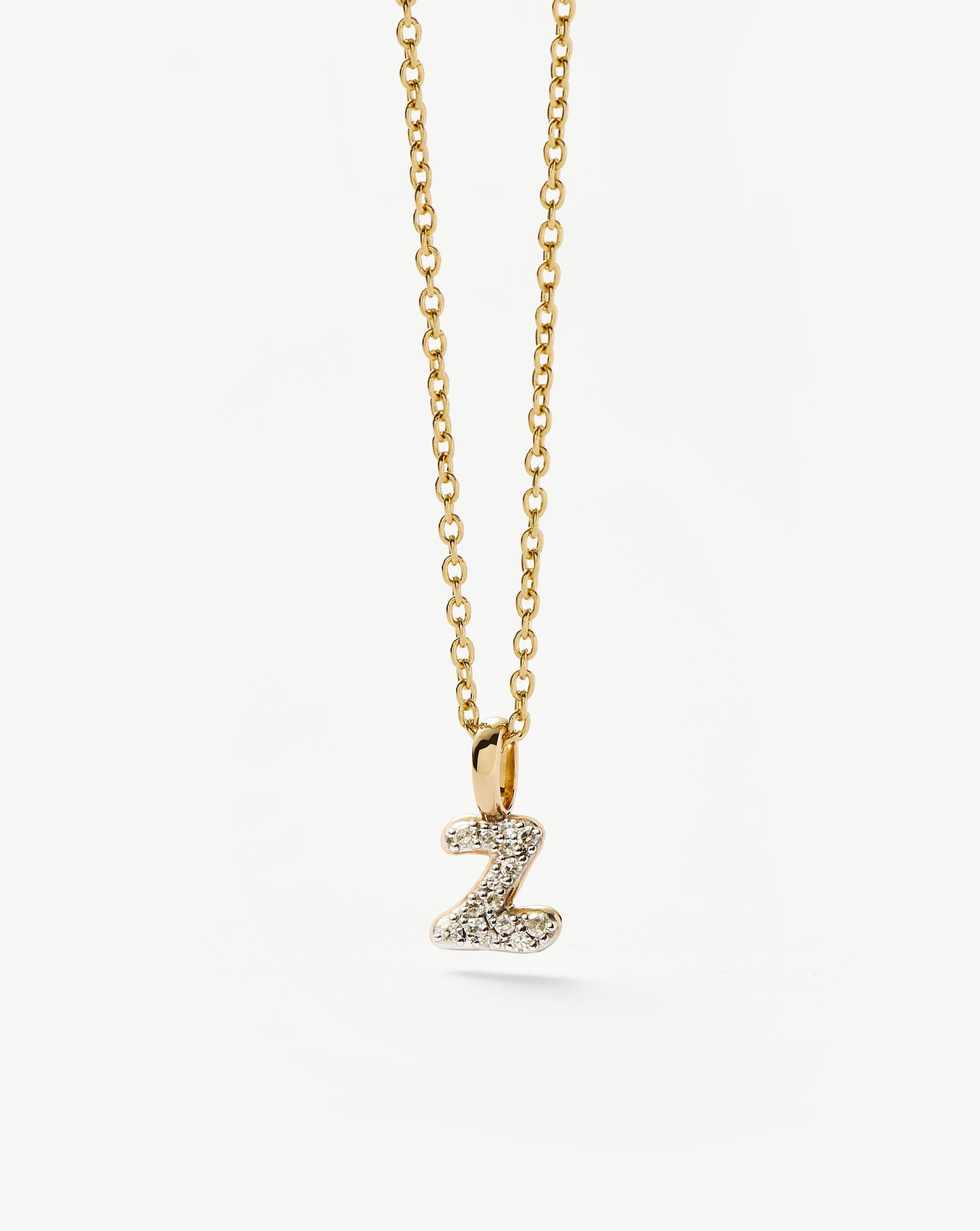 Fine Diamond Initial Mini Pendant Necklace - Z | 14ct Solid Yellow Gold Plated/Diamond Necklaces Missoma 