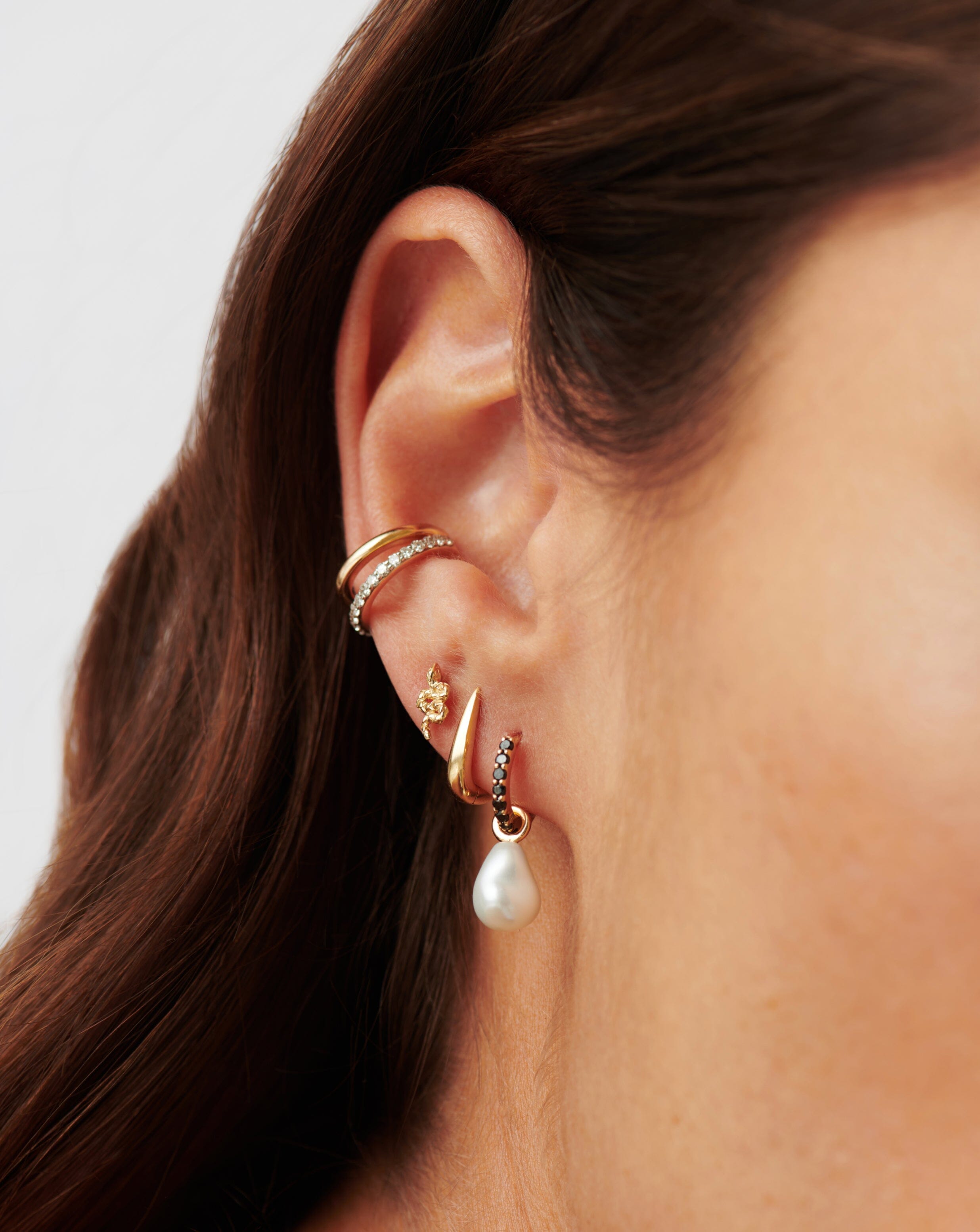 Fine Diamond & Pearl Charm Hoop Earrings | 14ct Solid Gold/Pearl & Black Diamond Earrings Missoma 