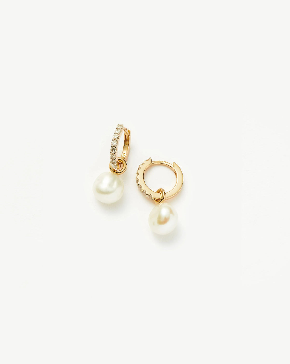 Solid Gold Diamond & Pearl Charm Hoop Earrings 9ct Solid Gold Pearl & Diamond