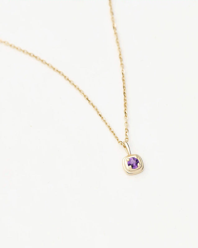 Solid Gold February Birthstone Pendant Necklace | 14ct Solid Gold/Amethyst