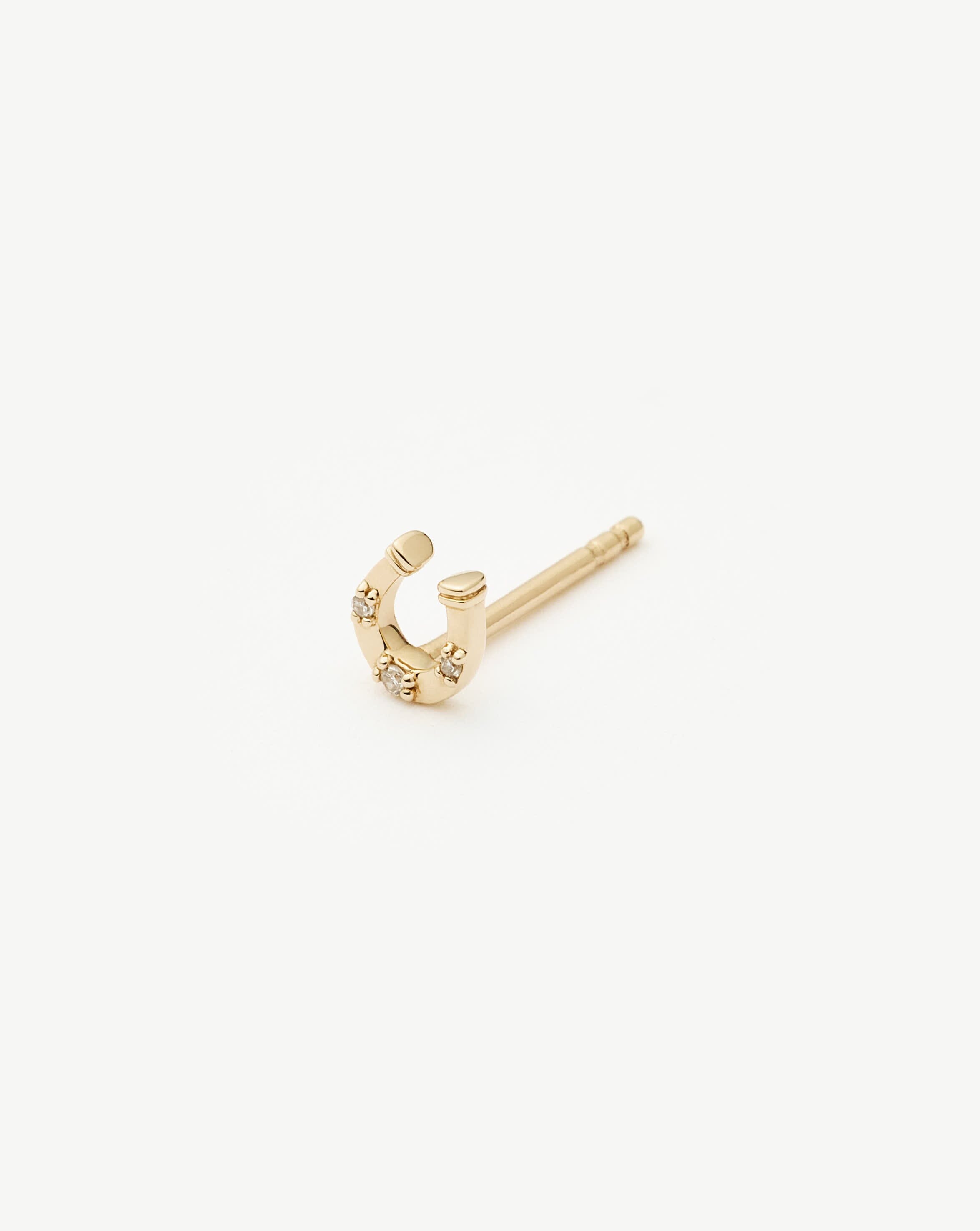 Fine Horseshoe Single Stud Earring | 14ct Solid Gold/Diamond Earrings Missoma 