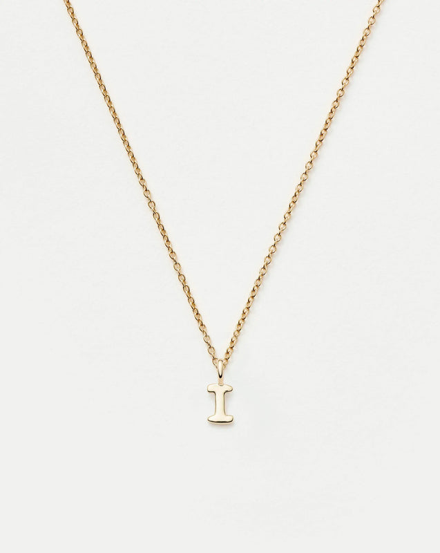 Solid Gold Initial Mini Pendant Necklace - I | 14ct Solid Gold