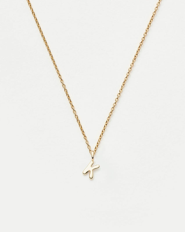 Solid Gold Initial Mini Pendant Necklace - K | 14ct Solid Gold